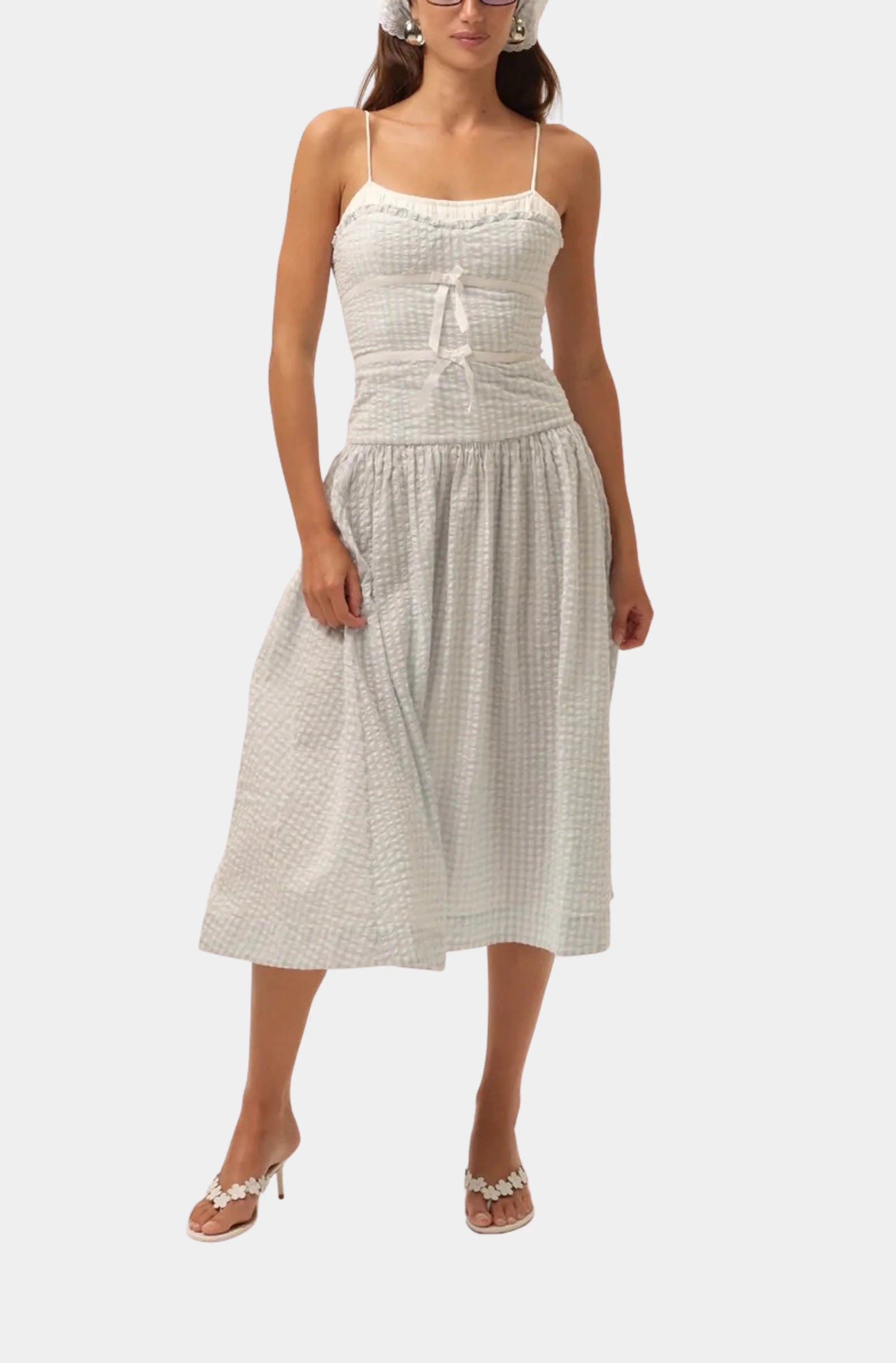 fitted gingham midi dress Georgia – HEMLINE French Quarter Curve Birthday Dresses beach trips pink prom gown Kleur:Leiklipblou