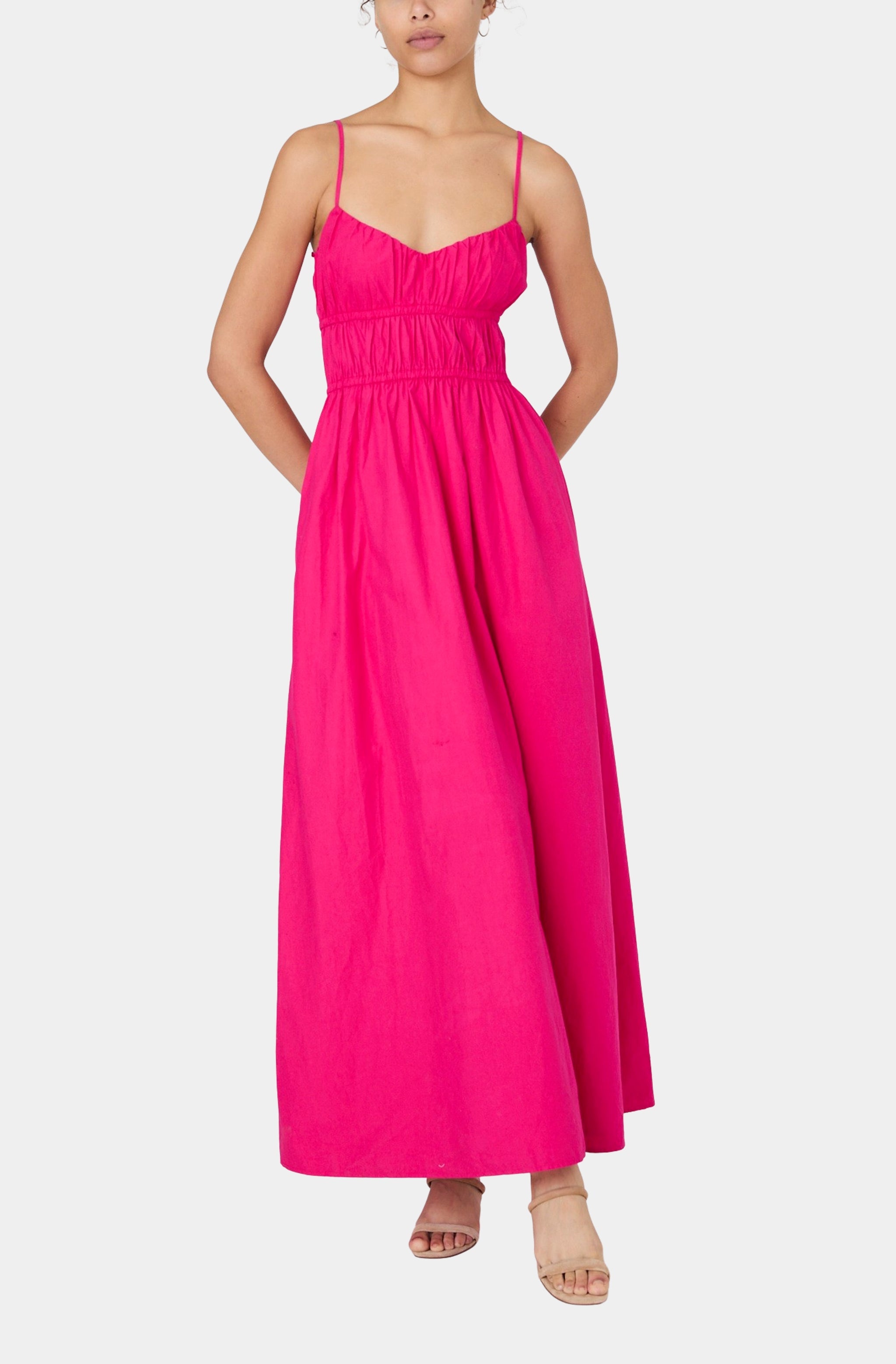 french connection pink dress Poplin Ruched Maxi Dress – HEMLINE French Quarter