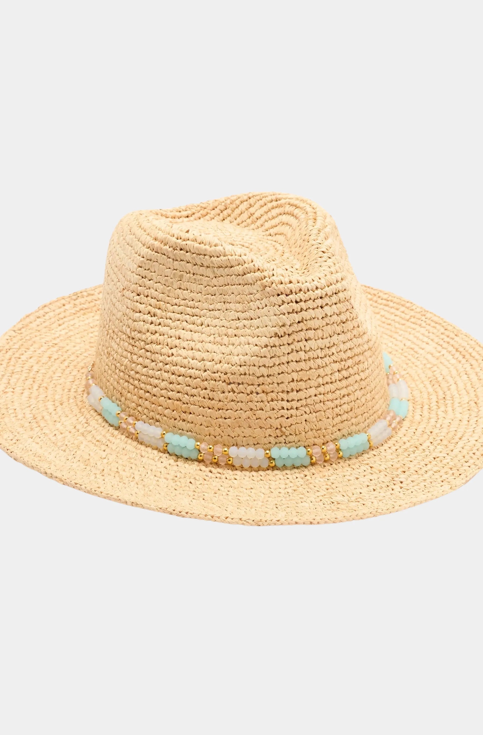Straw Sun Hat with Turquoise Bead Trim silver spur main image 3