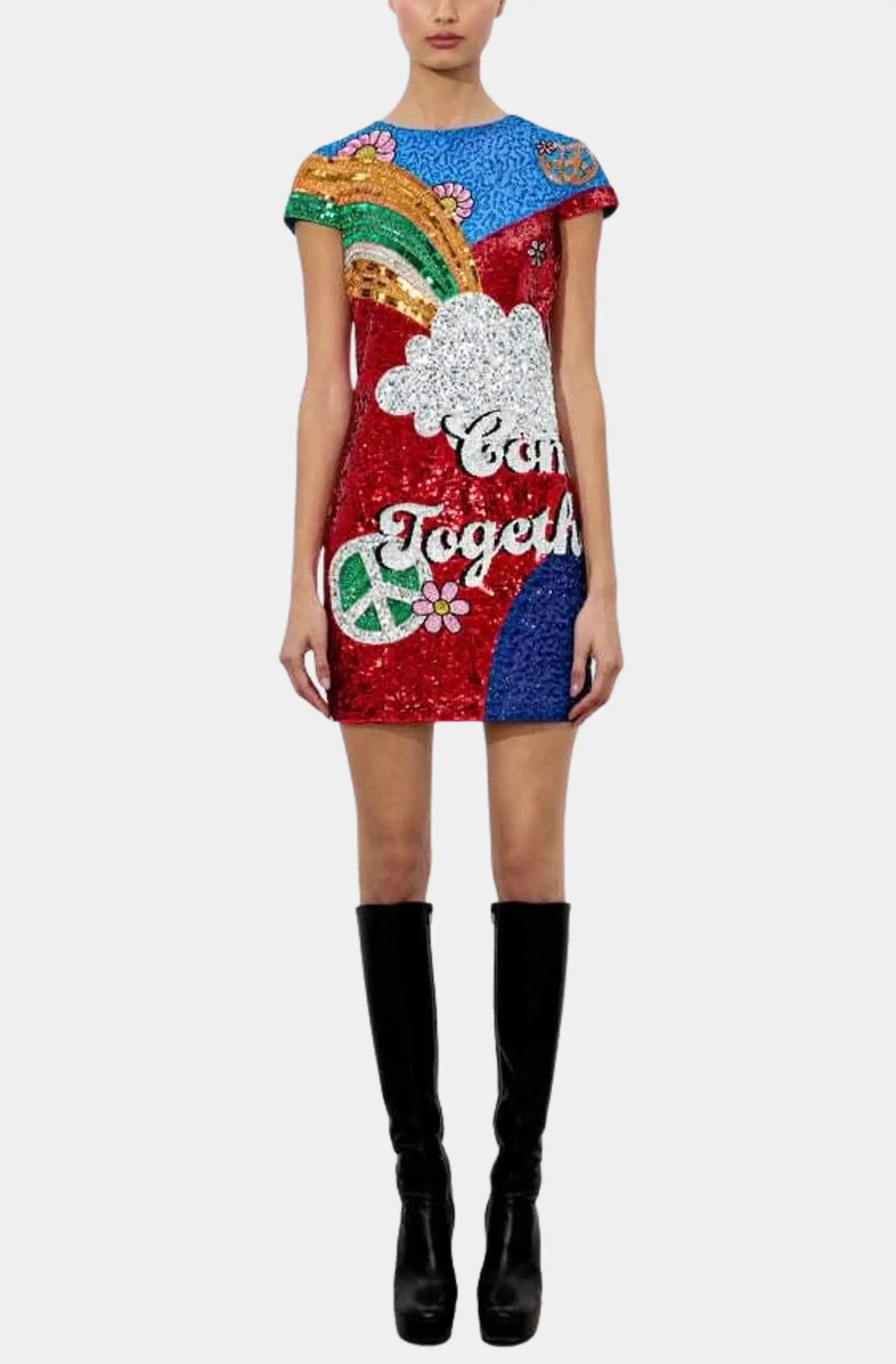 alice and olivia nat sequin dress Alice + Olivia Nat Embroidered Dress Antique Silver/Multi 0