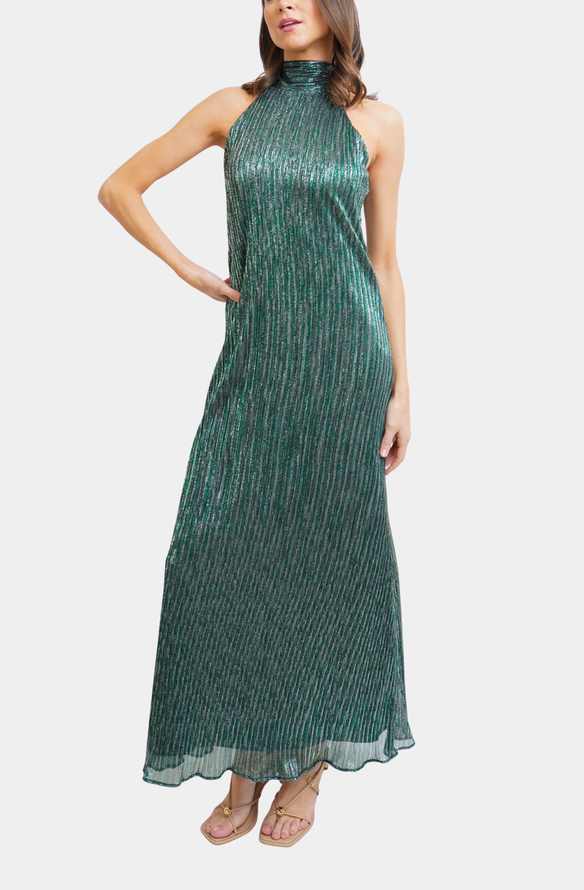 slim fit dress slacks Lola + The Boys Shimmer Party Dress in Emerald at Nordstrom, Size 14