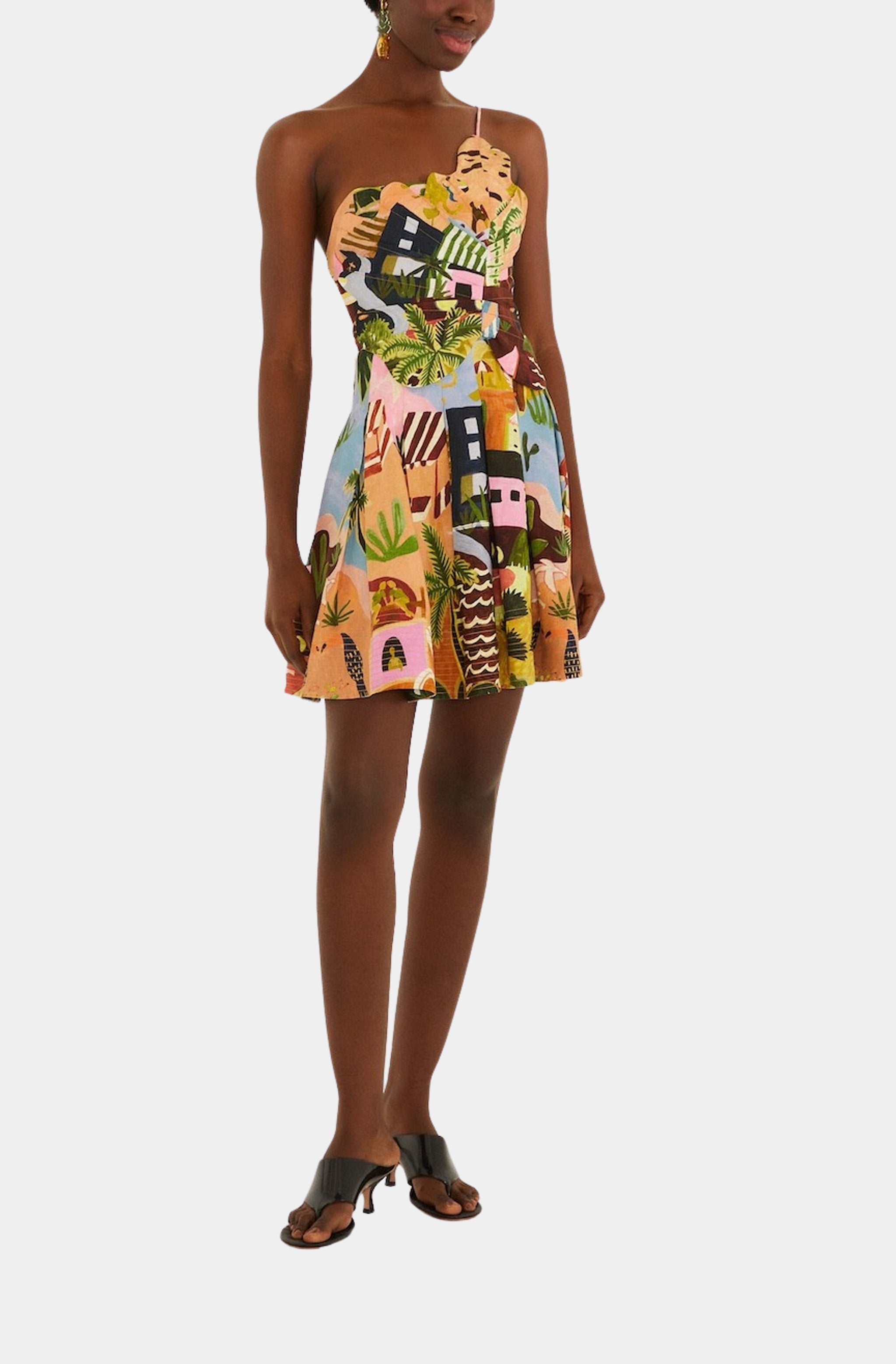 multi color mini dress Tropical Painting Multicolor – HEMLINE French Quarter short sleeves Color:989 - Arctic / Navy / Brown Sky blue floral long Summer〈Ⅳ〉