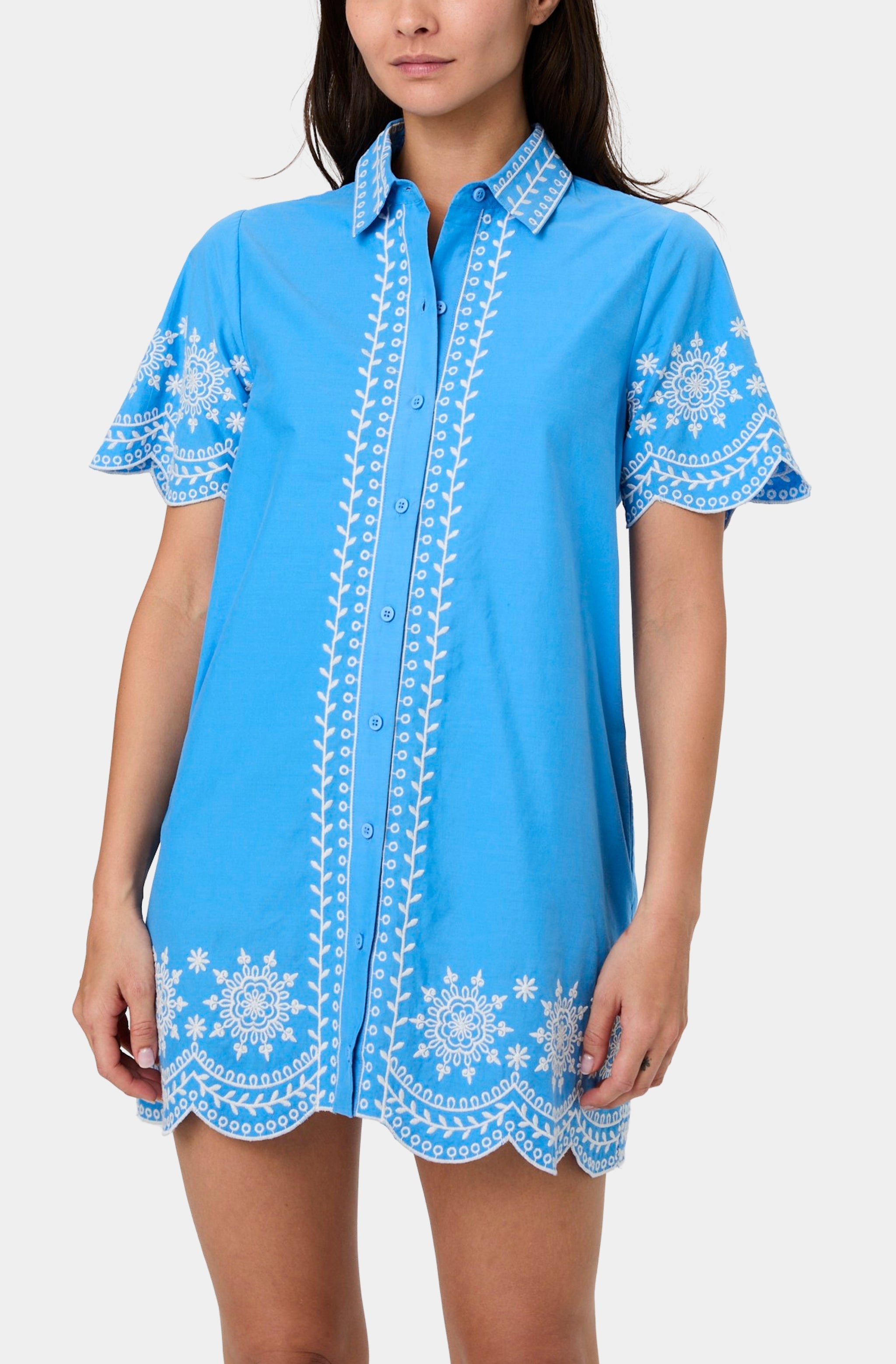 Alissa Cotton Embroidered Mini Shirt Dress  HEMLINE French Quarter