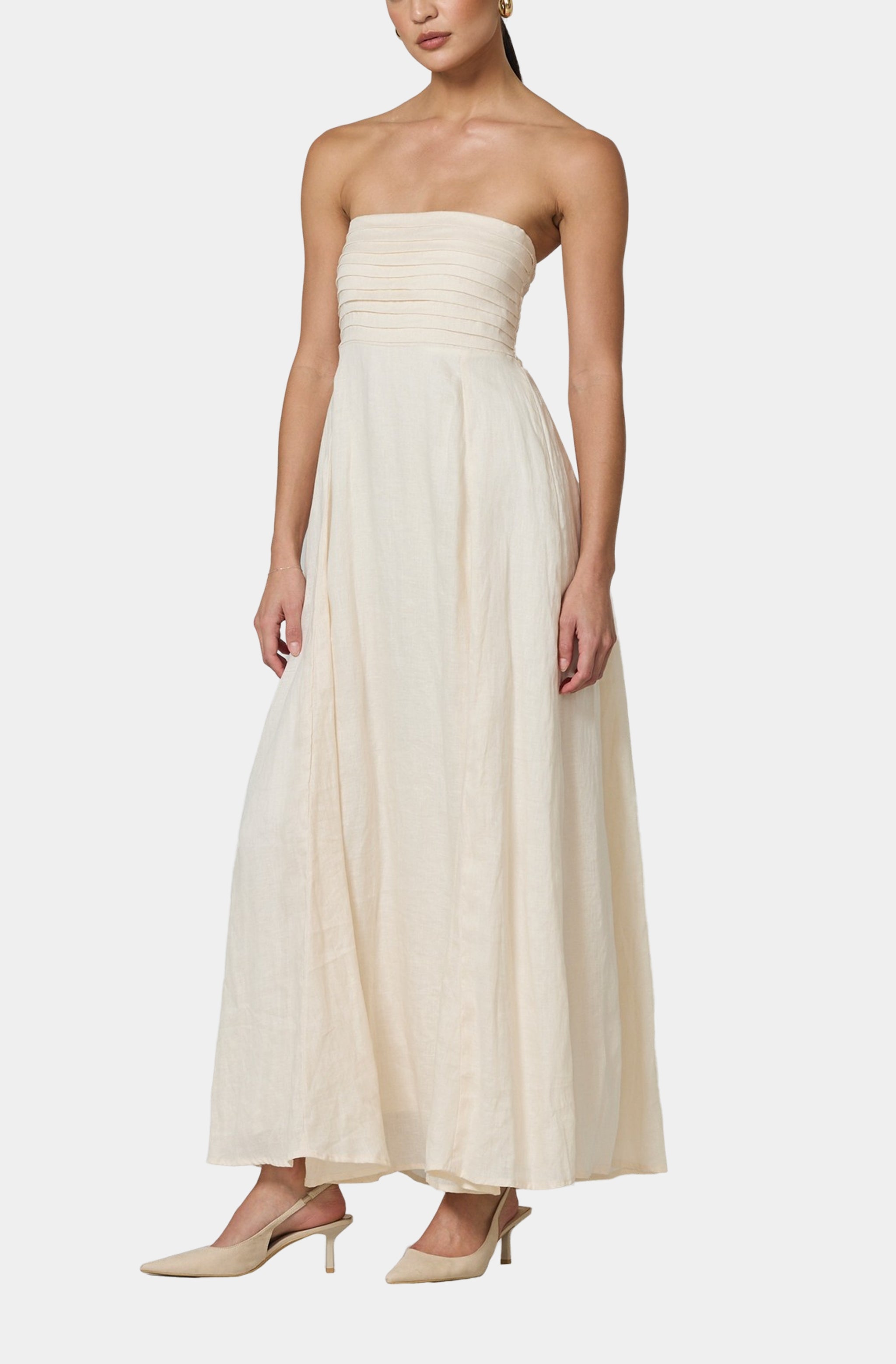 knee length dresses for ladies Ivory Linen Blend Sleeveless Maternity Midi Dress – PinkBlush main image 1