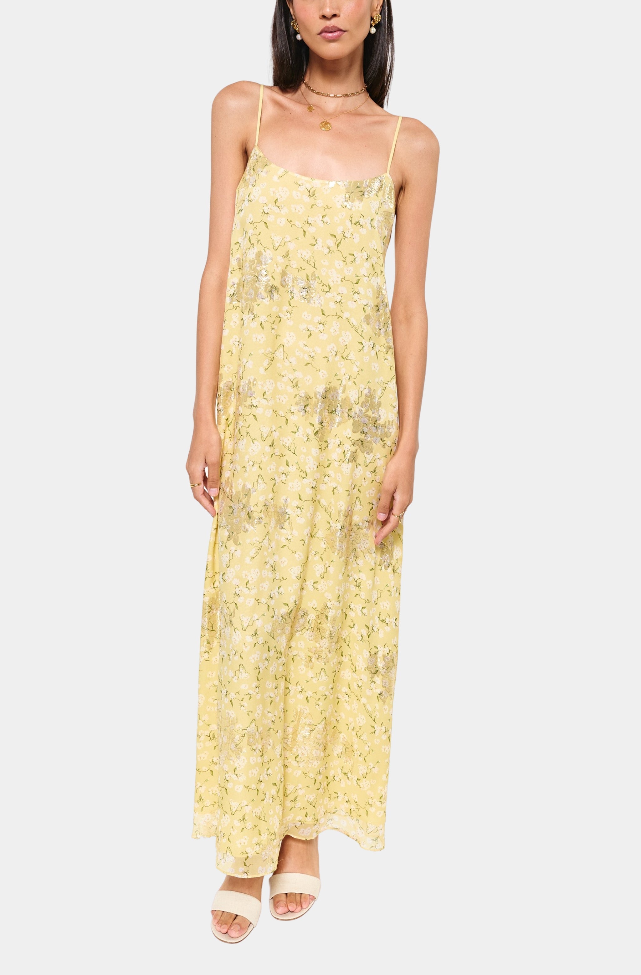 luz metallic dress Cami NYC Luz Sleeveless Silk Blend Metallic Maxi Dress