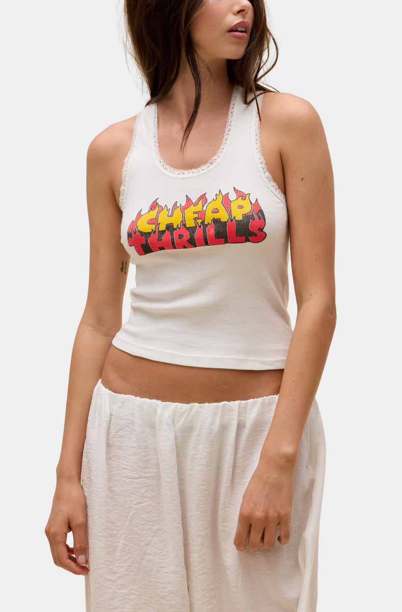 トップス deco depuis 1985 shrink une tank Cheap Thrills Lace Trim Tank – HEMLINE French Quarter