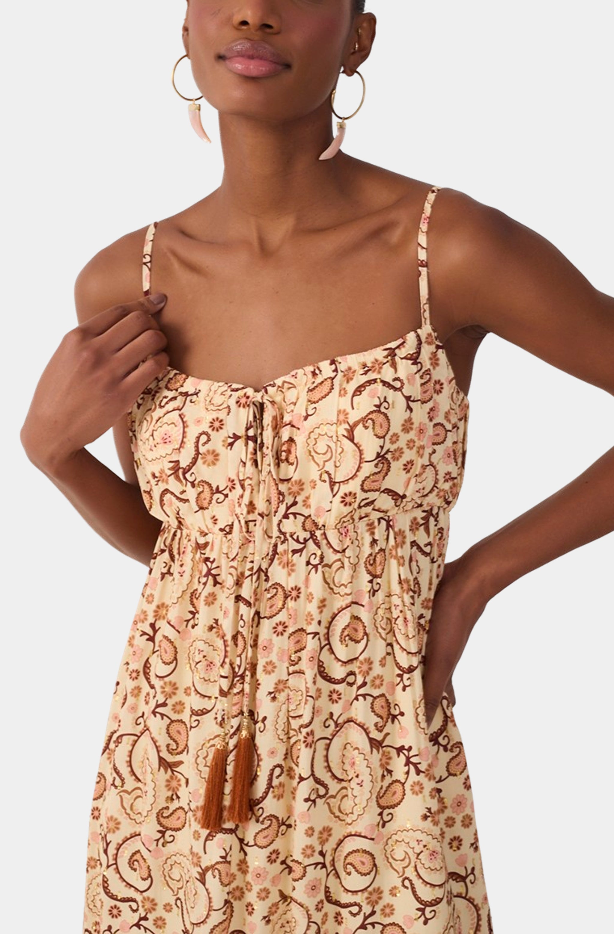 Lurex Drawstring Neckline Maxi Dress