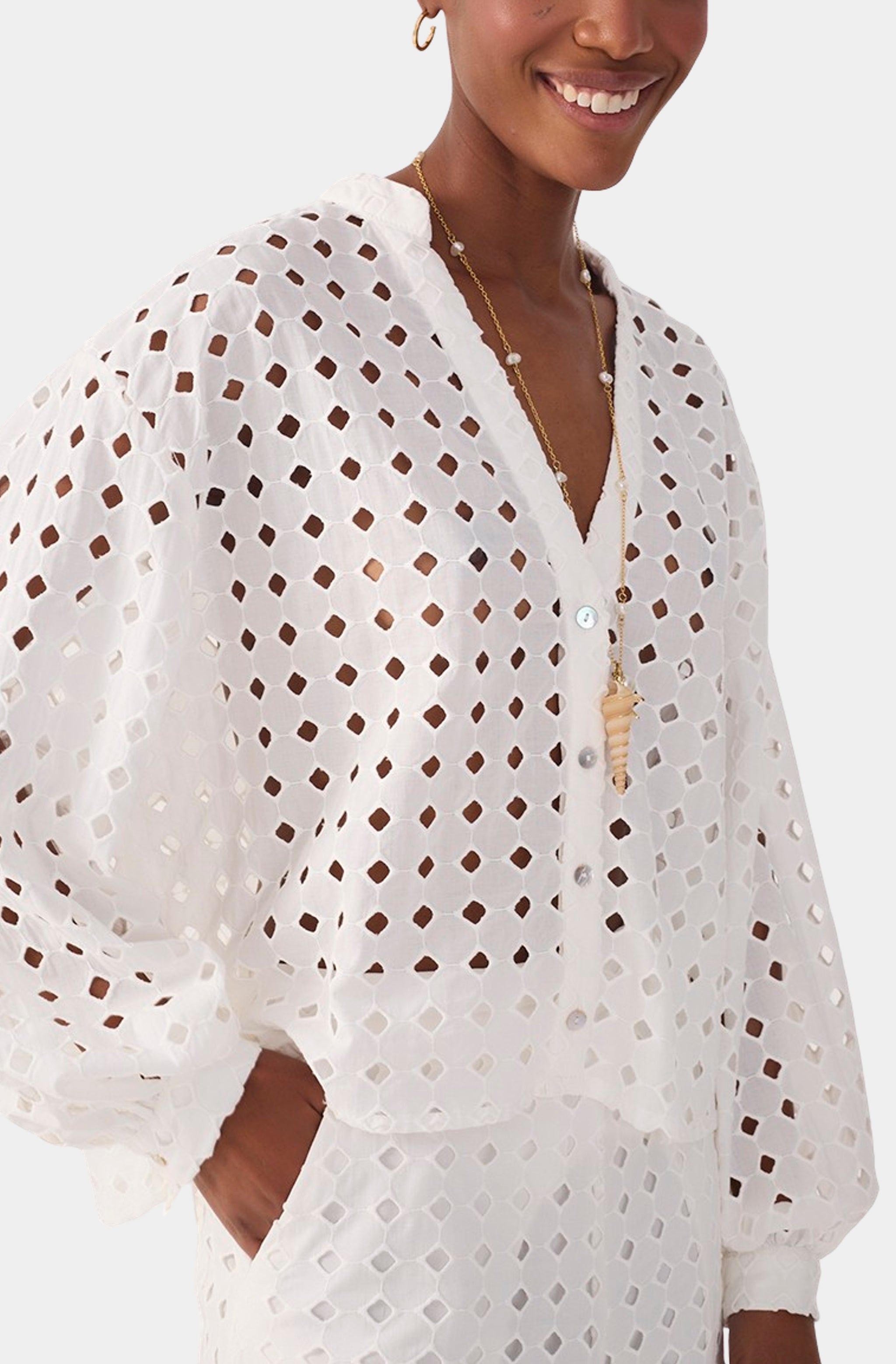 Cuffed Eyelet Shirt