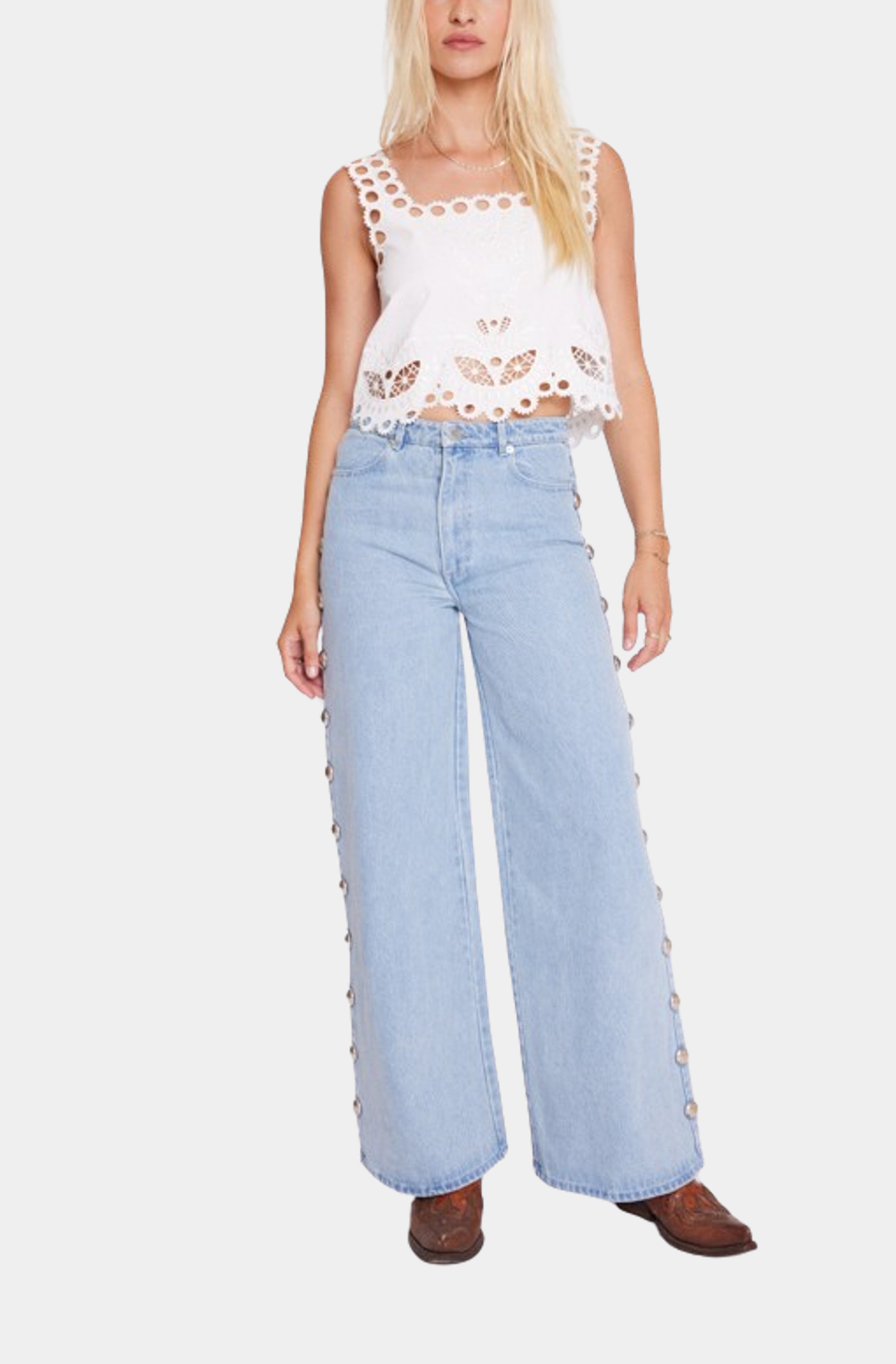 Side Flare Pants With Big Studs