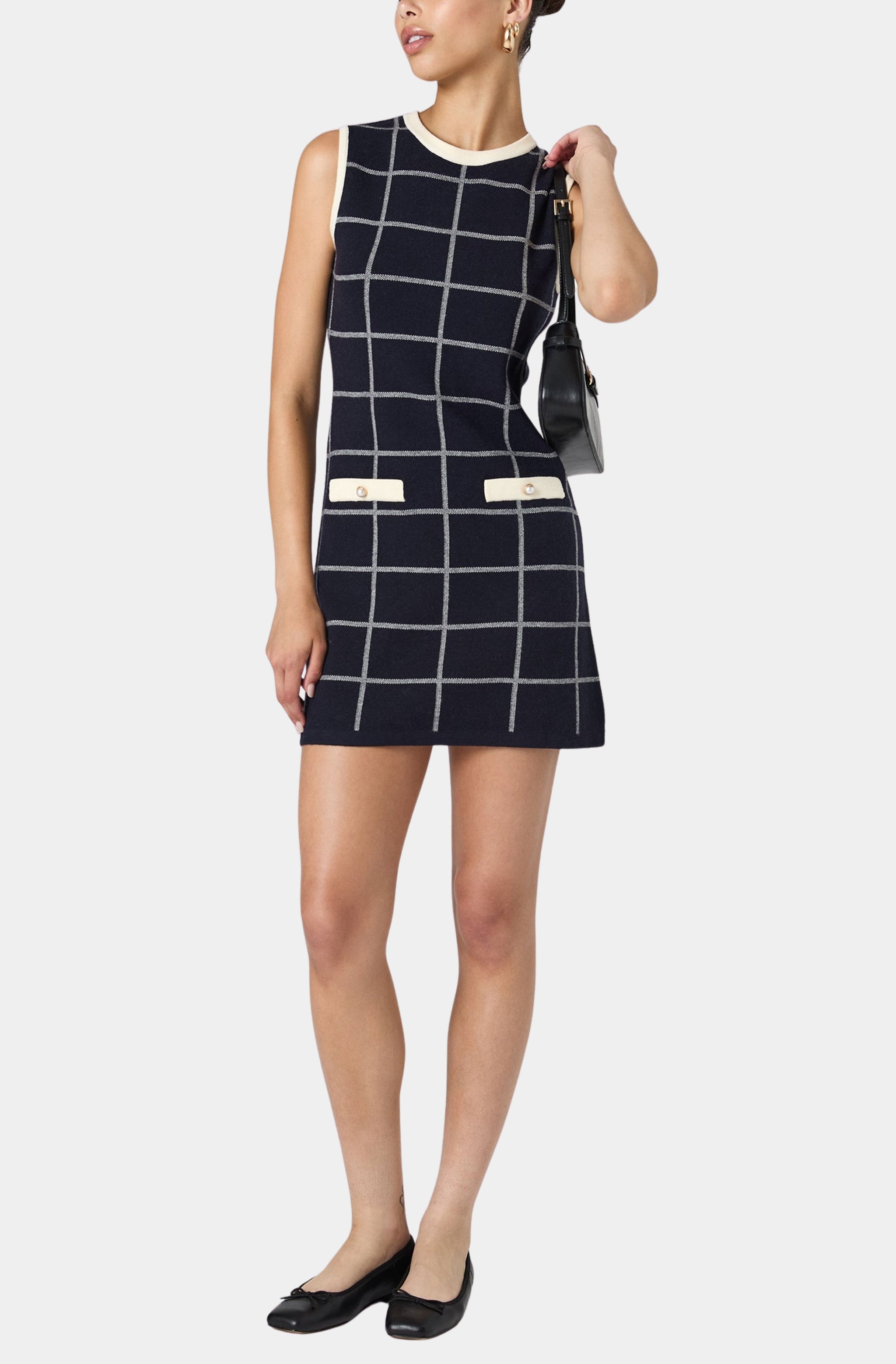 Check Sleeveless Crew Dress