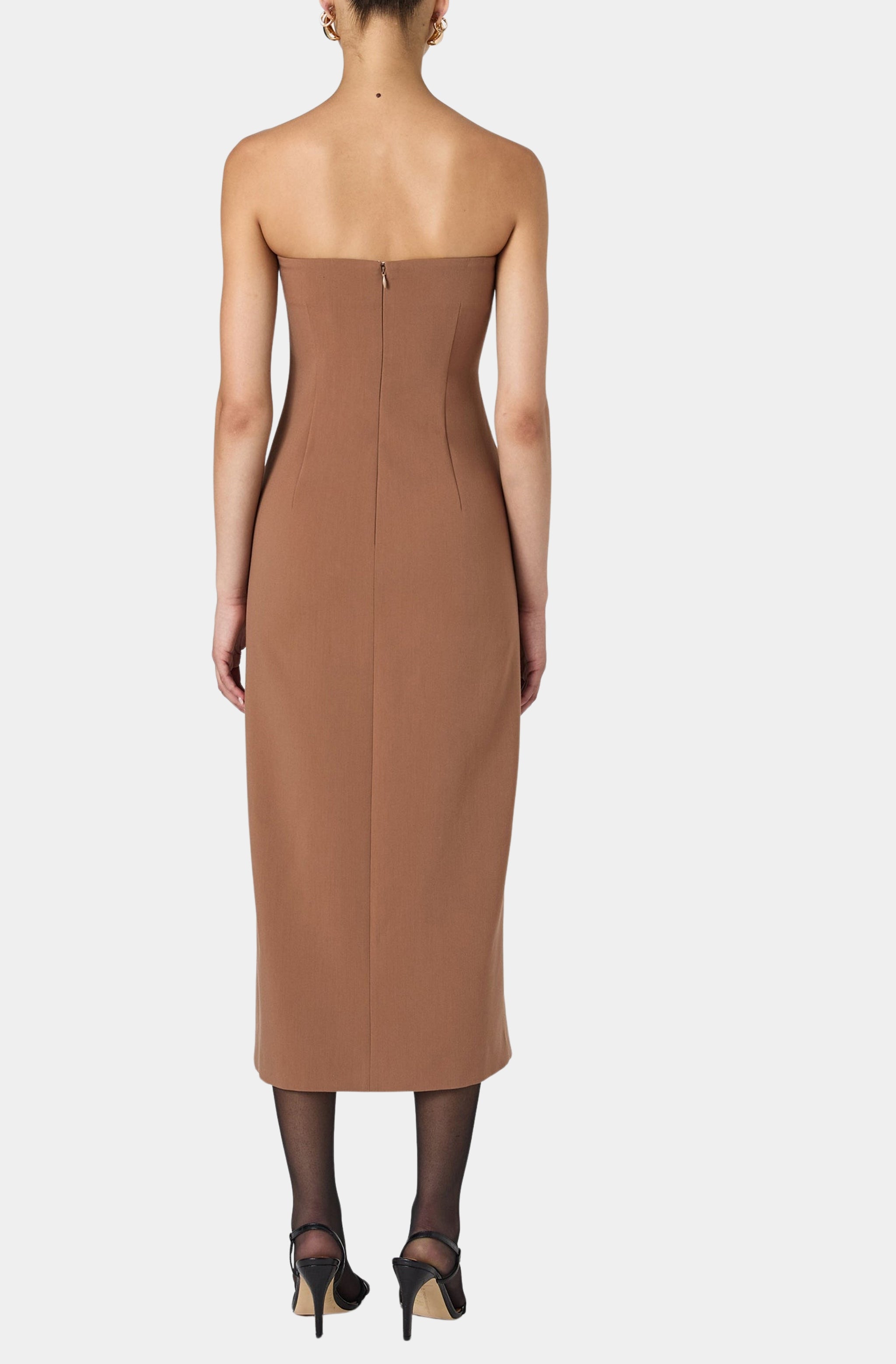 Azra Twill Strapless Midi Dress