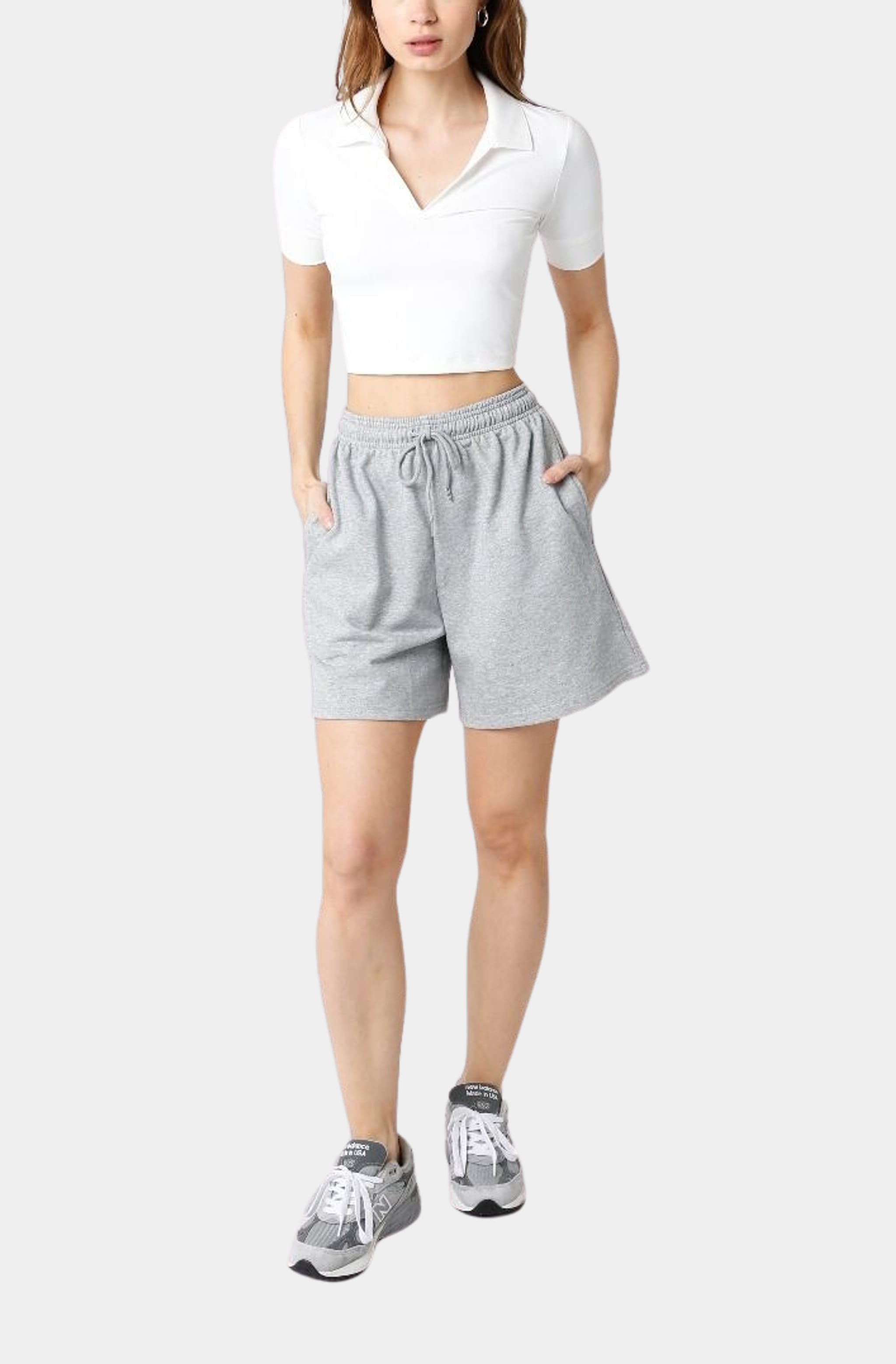 Gray Allison Shorts with elastic waist and pockets