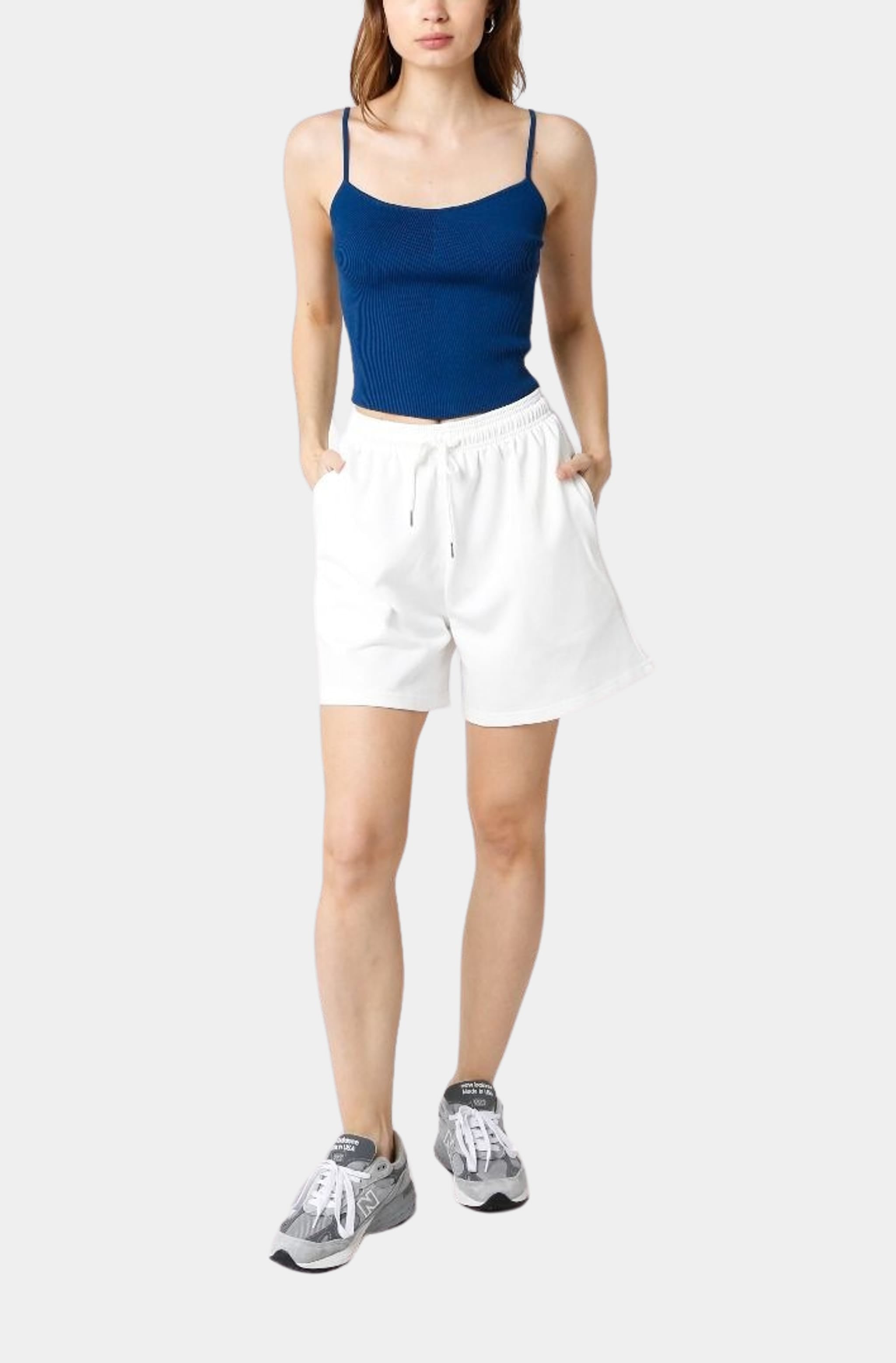 White Allison Shorts with blue top