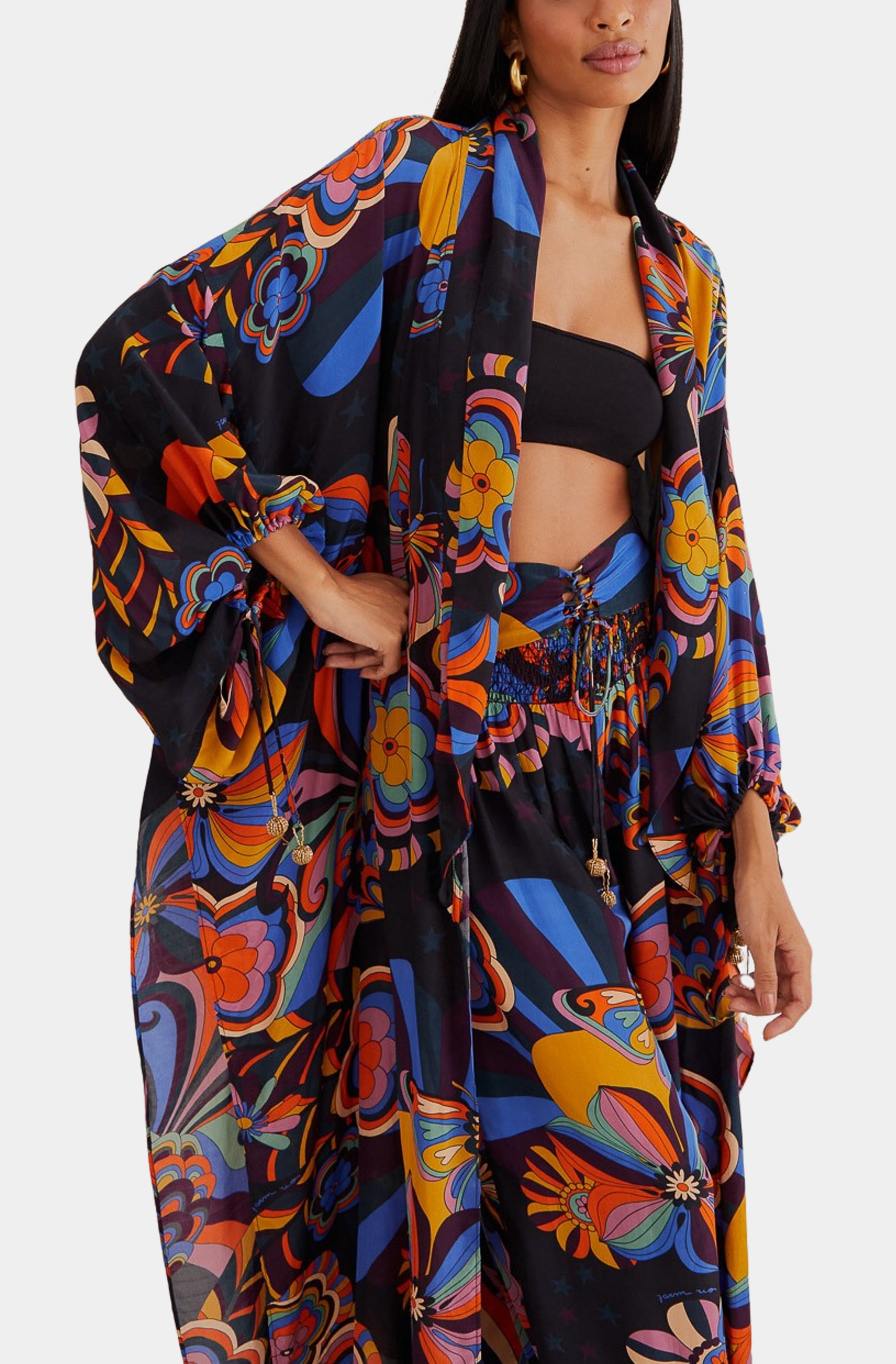 70&#39;s Vibe Black Kimono