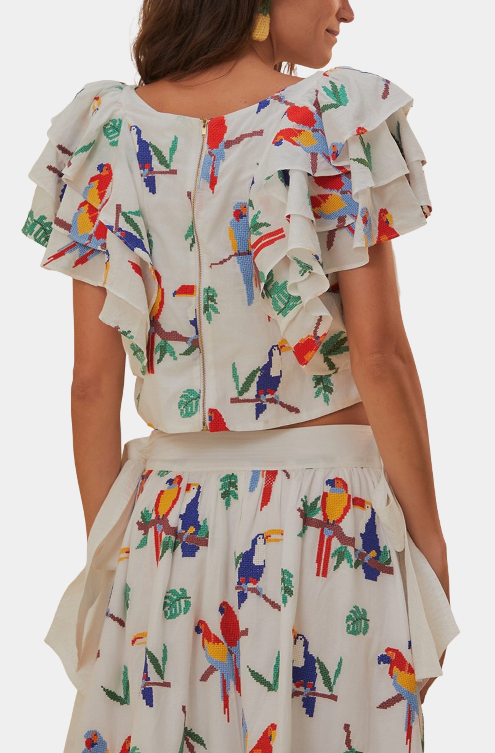 Off-White Stitched Birds Blouse Short Sleeve Top