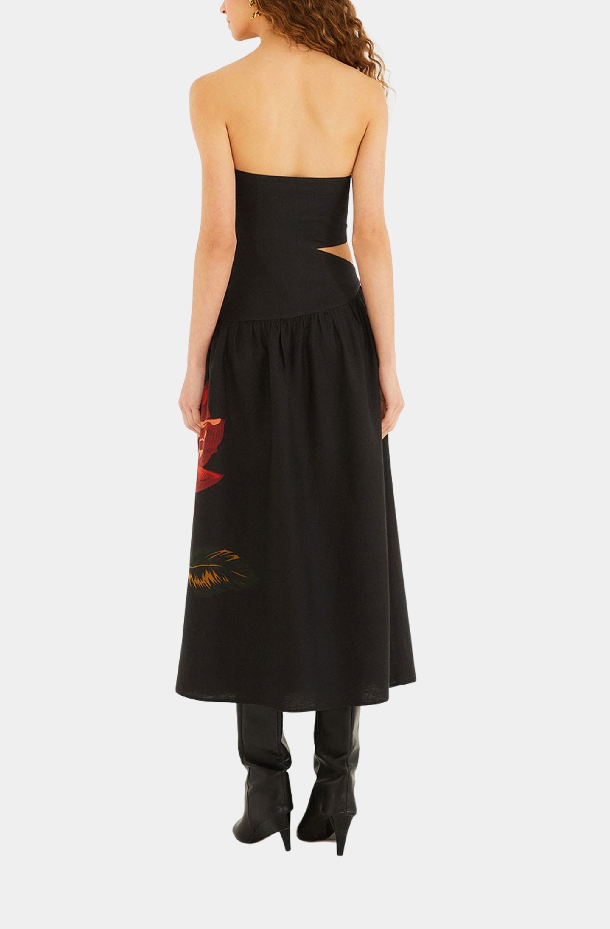 Rosalia Placed Black Artisanal Strapless Midi Dress HEMLINE French Quarter Rosalia Placed Black Artisanal Strapless Midi Dress HEMLINE French Quarter