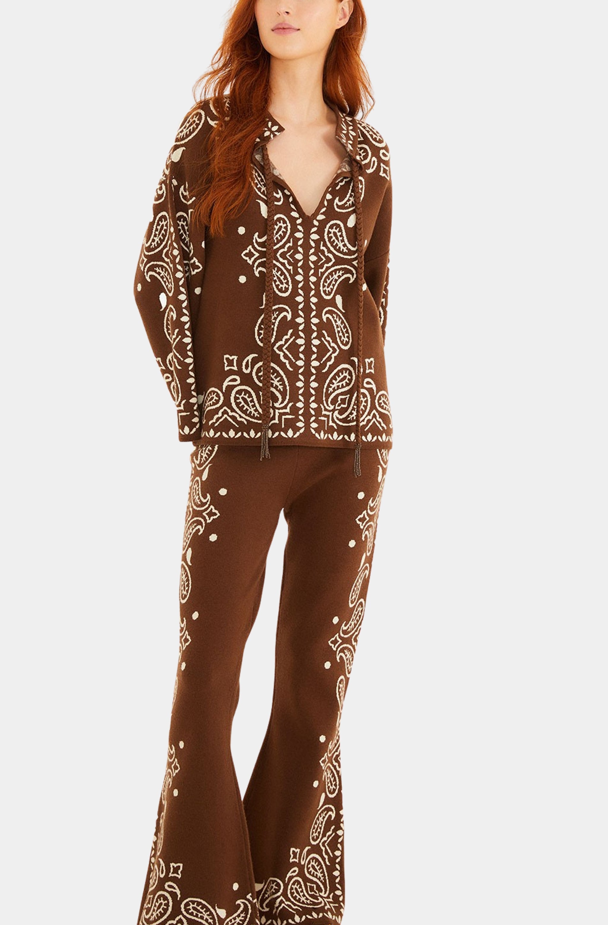 Bohemian Paisley Knit Flare Pants