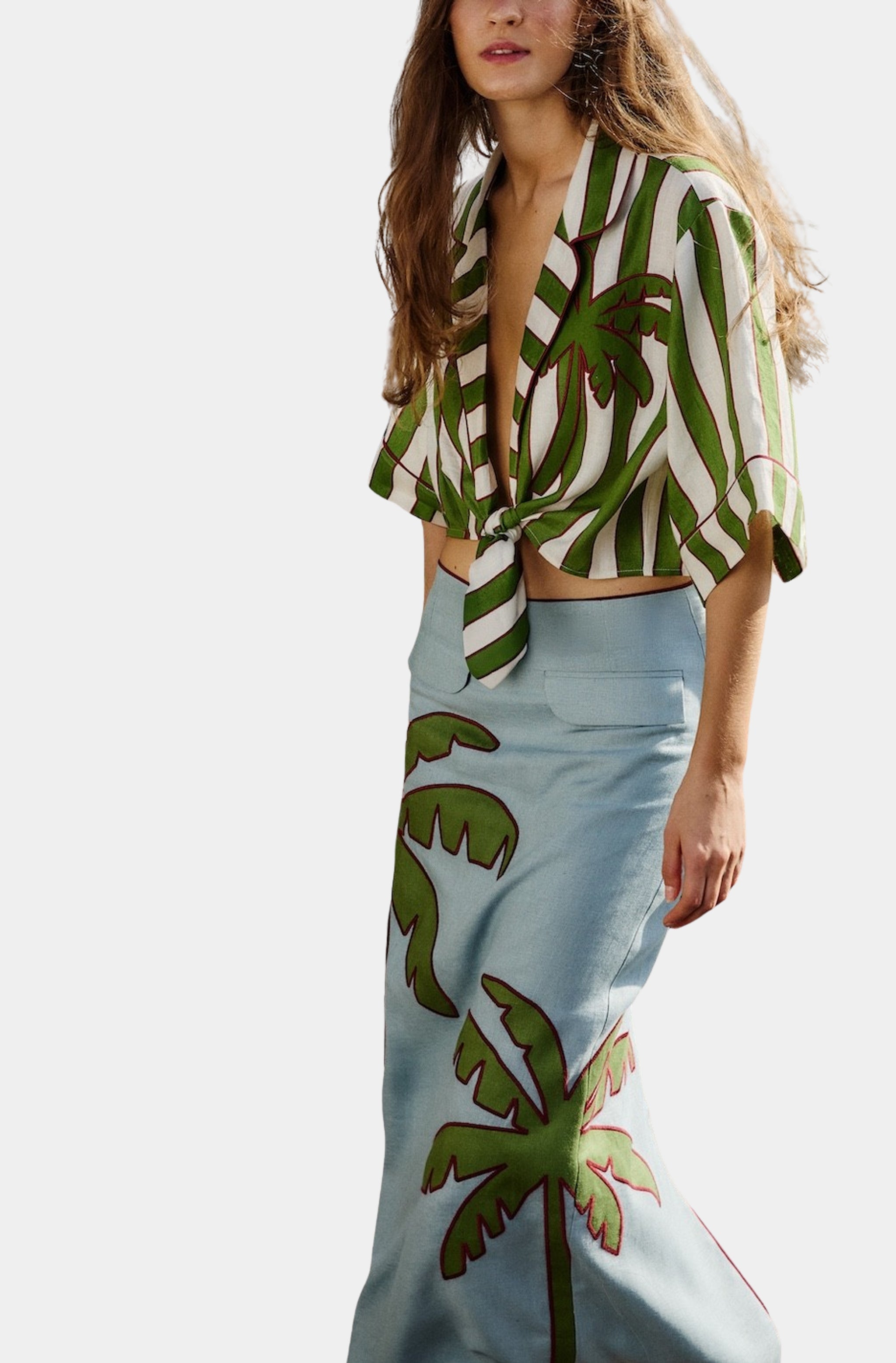Spring Stripes Green Short Sleeve Crop Top