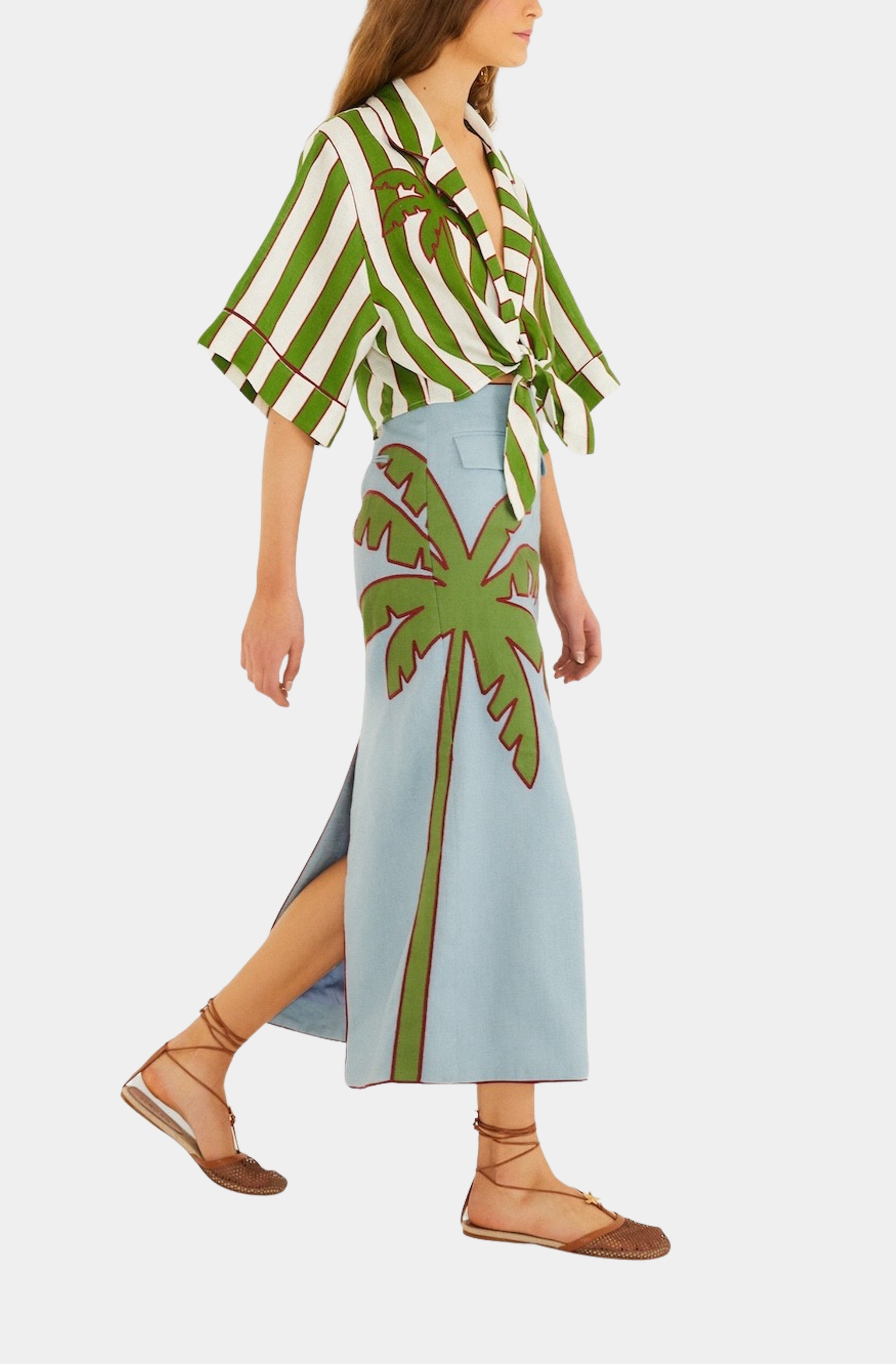 Spring Stripes Green Short Sleeve Crop Top