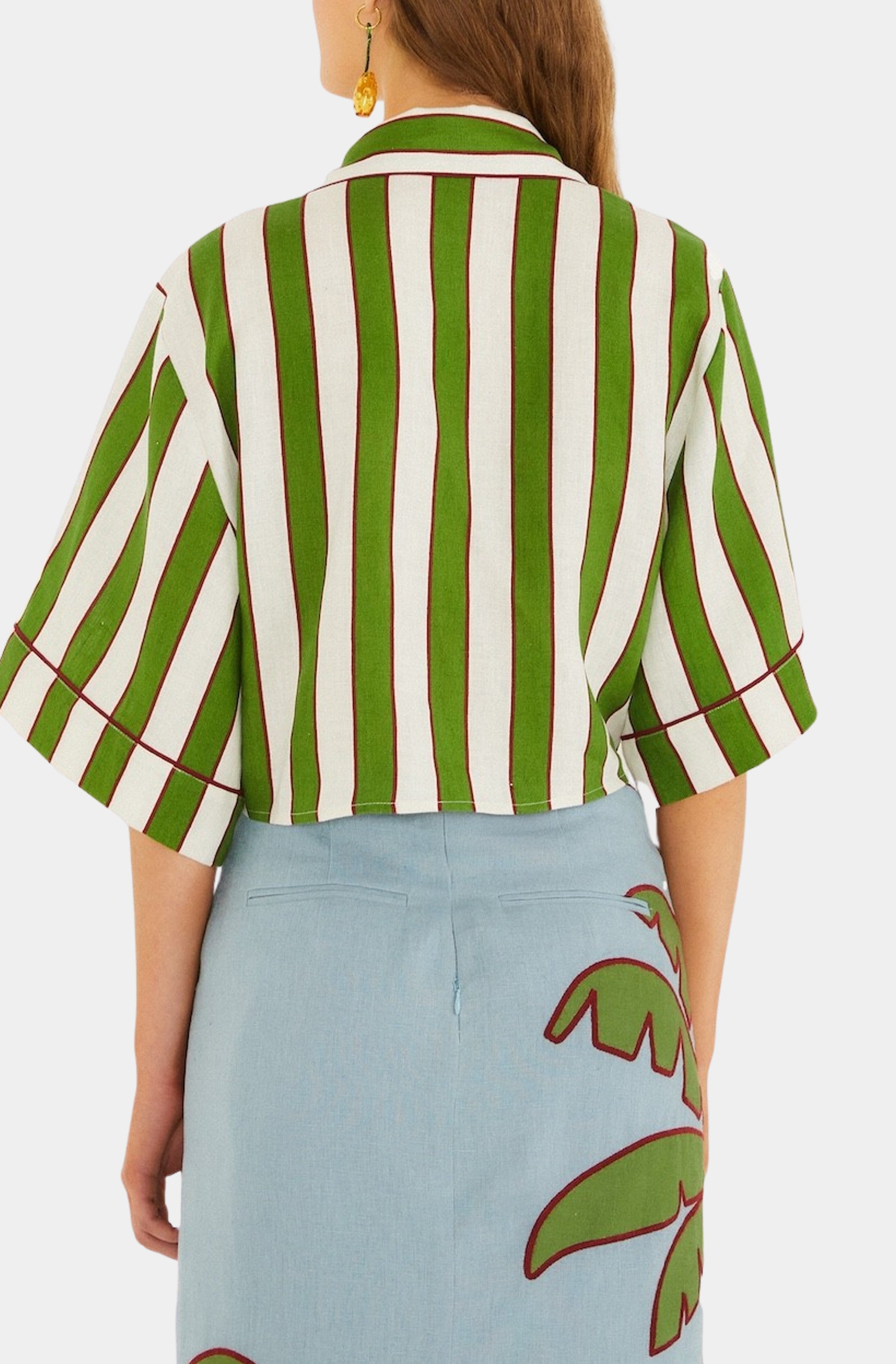 Spring Stripes Green Short Sleeve Crop Top