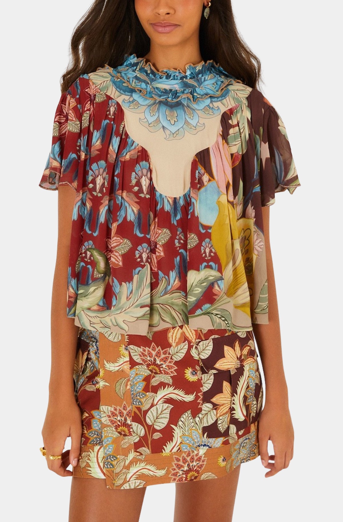 Lunar Boho Multicolor Short Sleeve Blouse