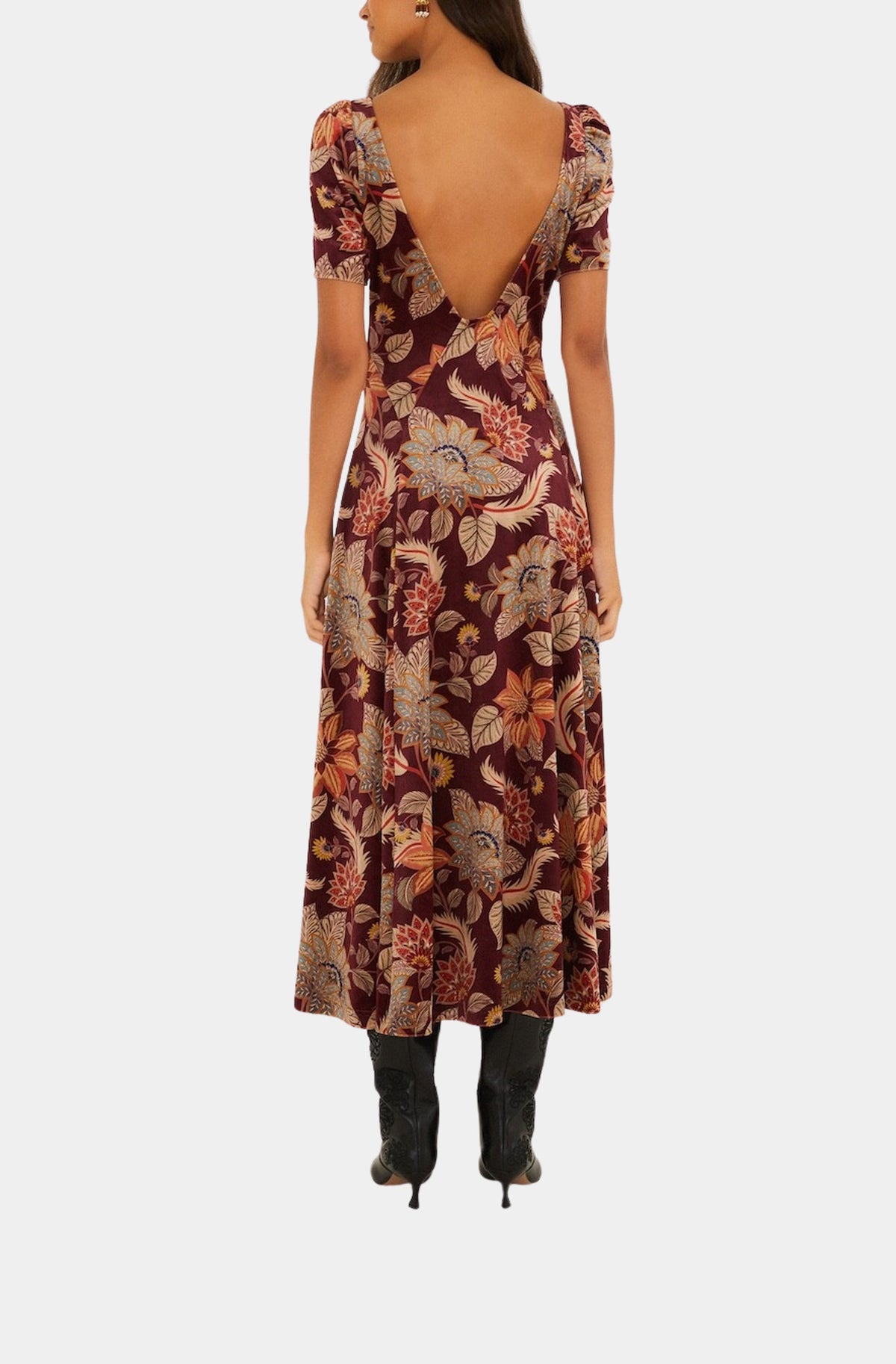 Delhi Floral Burgundy Velvet Maxi Dress