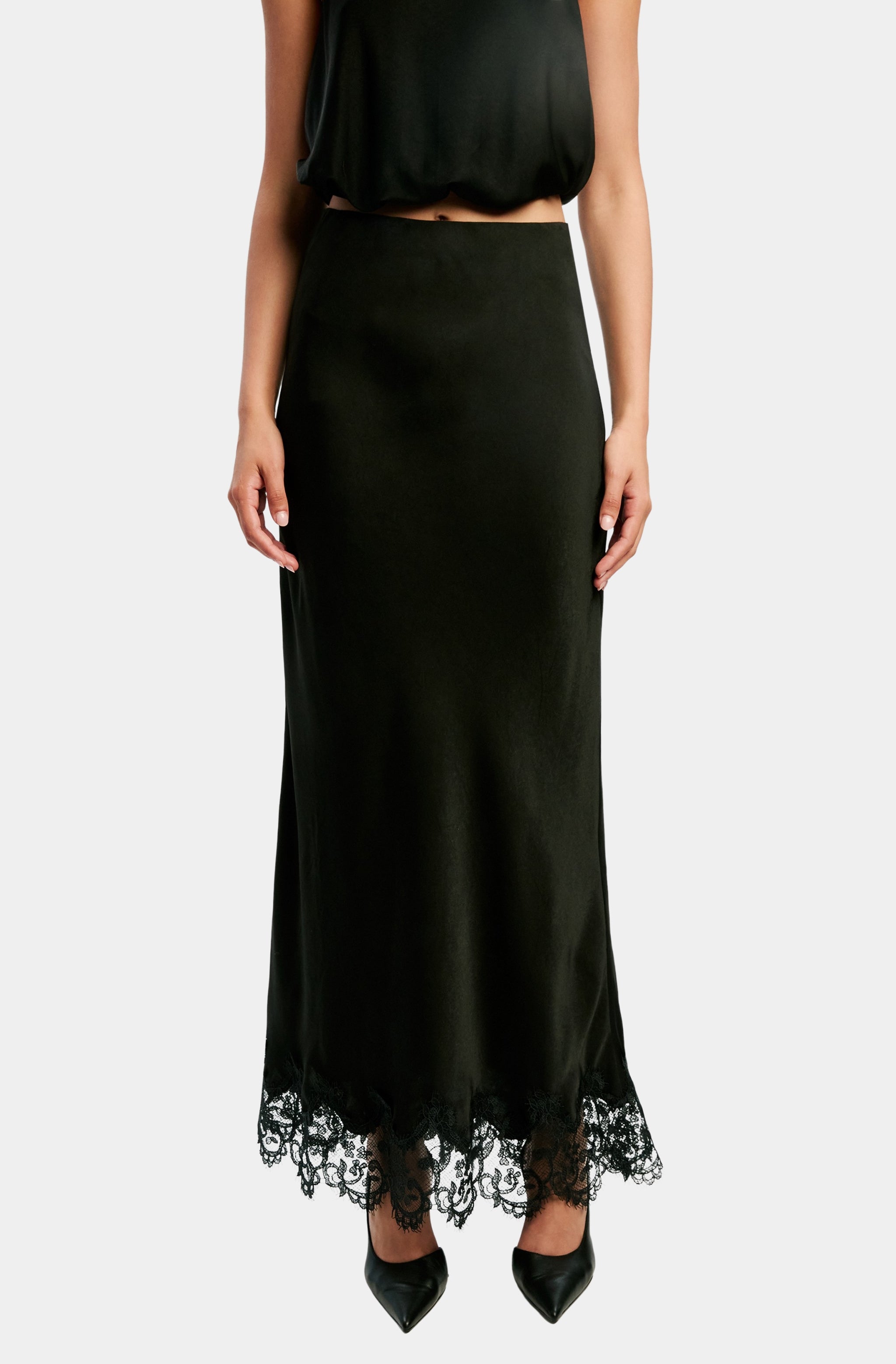 Elisan Lace Satin Midi Skirt – HEMLINE French Quarter