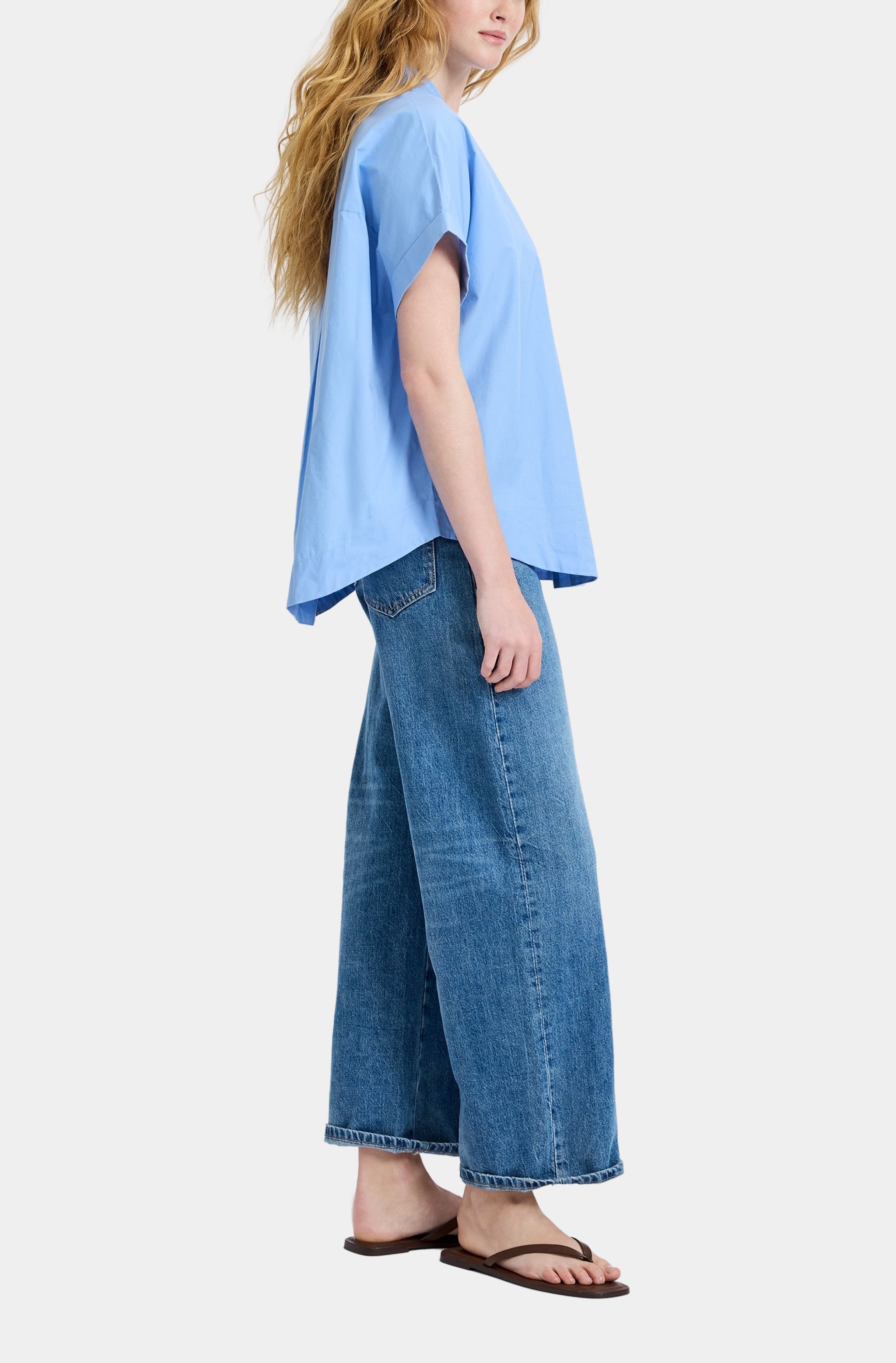 Poplin Collar Short Sleeve Pullover