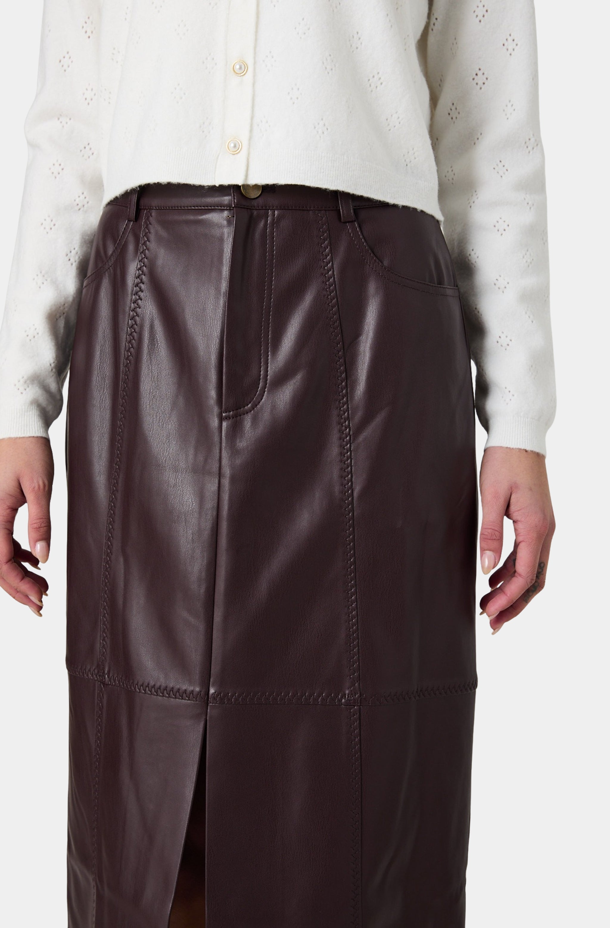 Madeline Faux Leather Midi Skirt