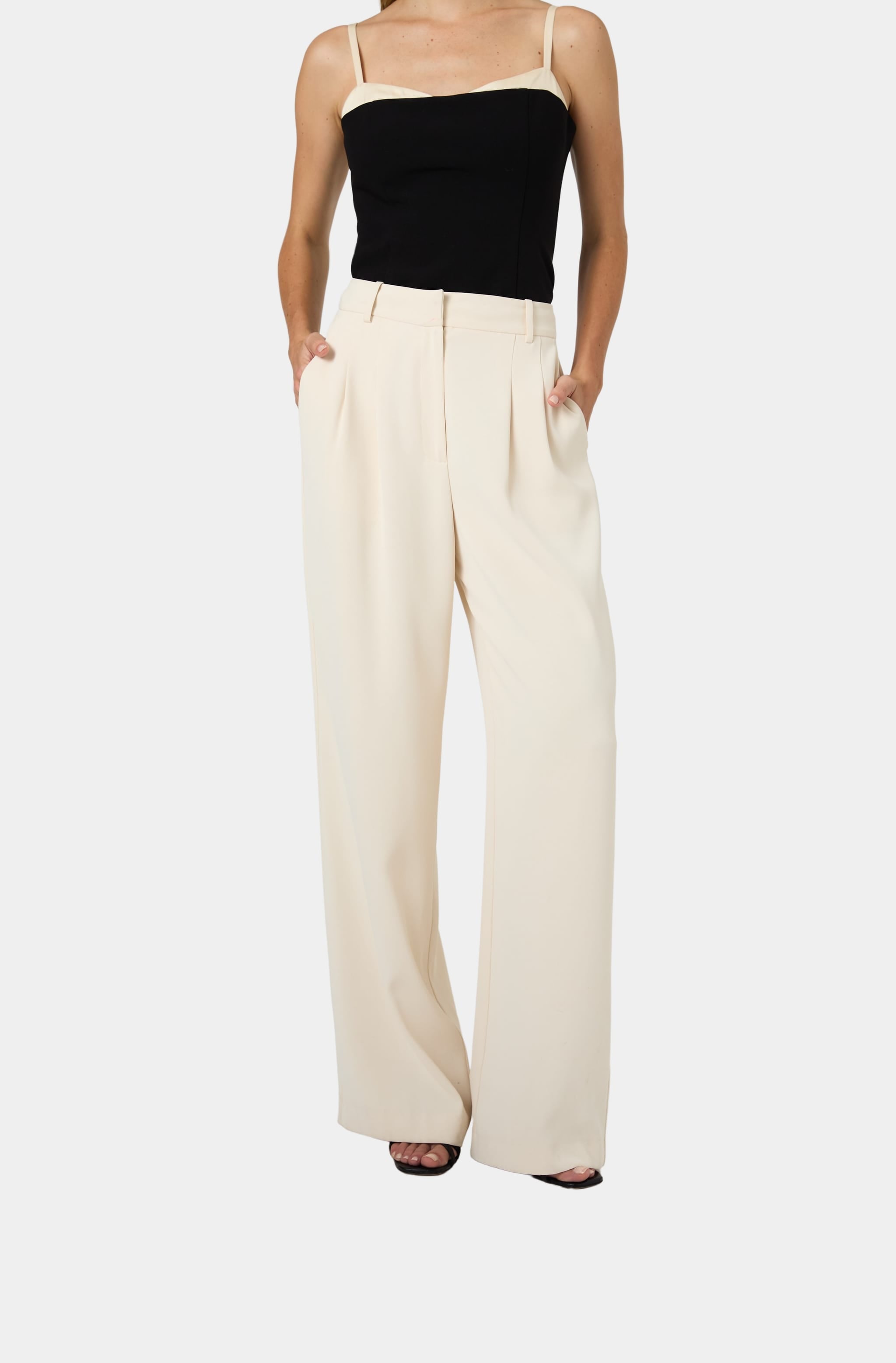 Cream Harrie Suiting Trouser, high waist, side view