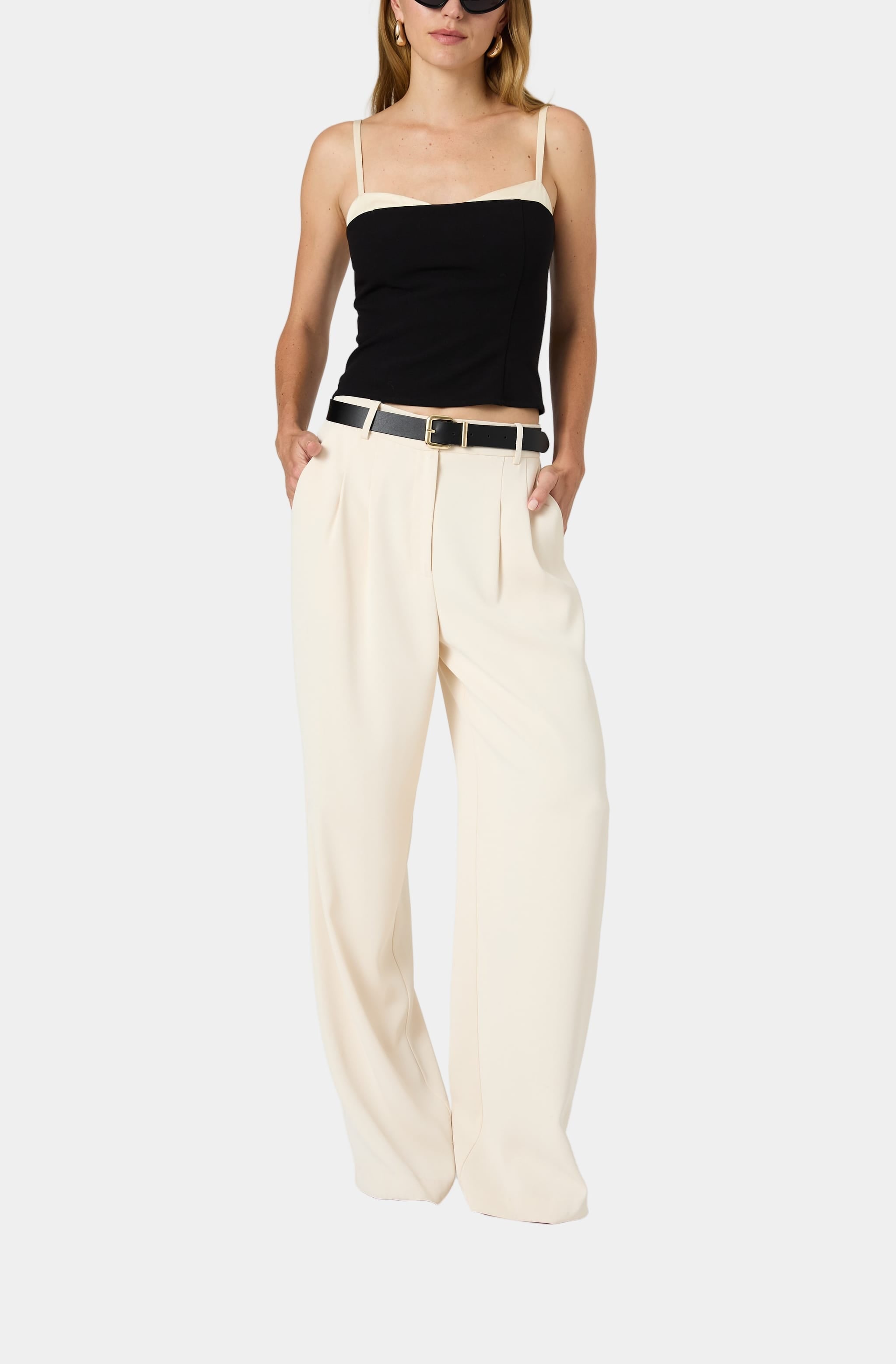 Cream Harrie Suiting Trouser, high waist, front view