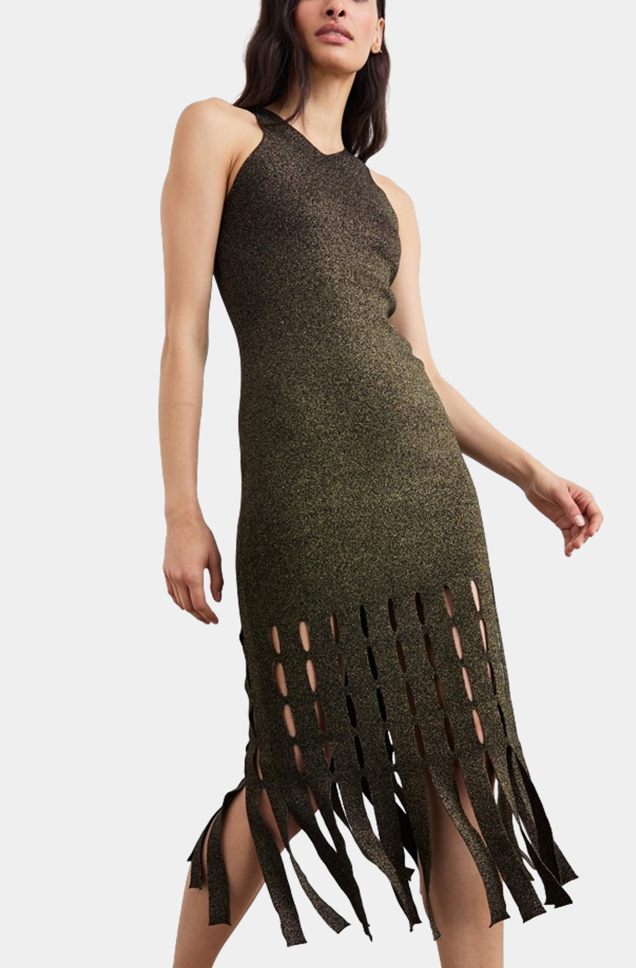 Kaia Midi Dress with fringe hem and sleeveless design