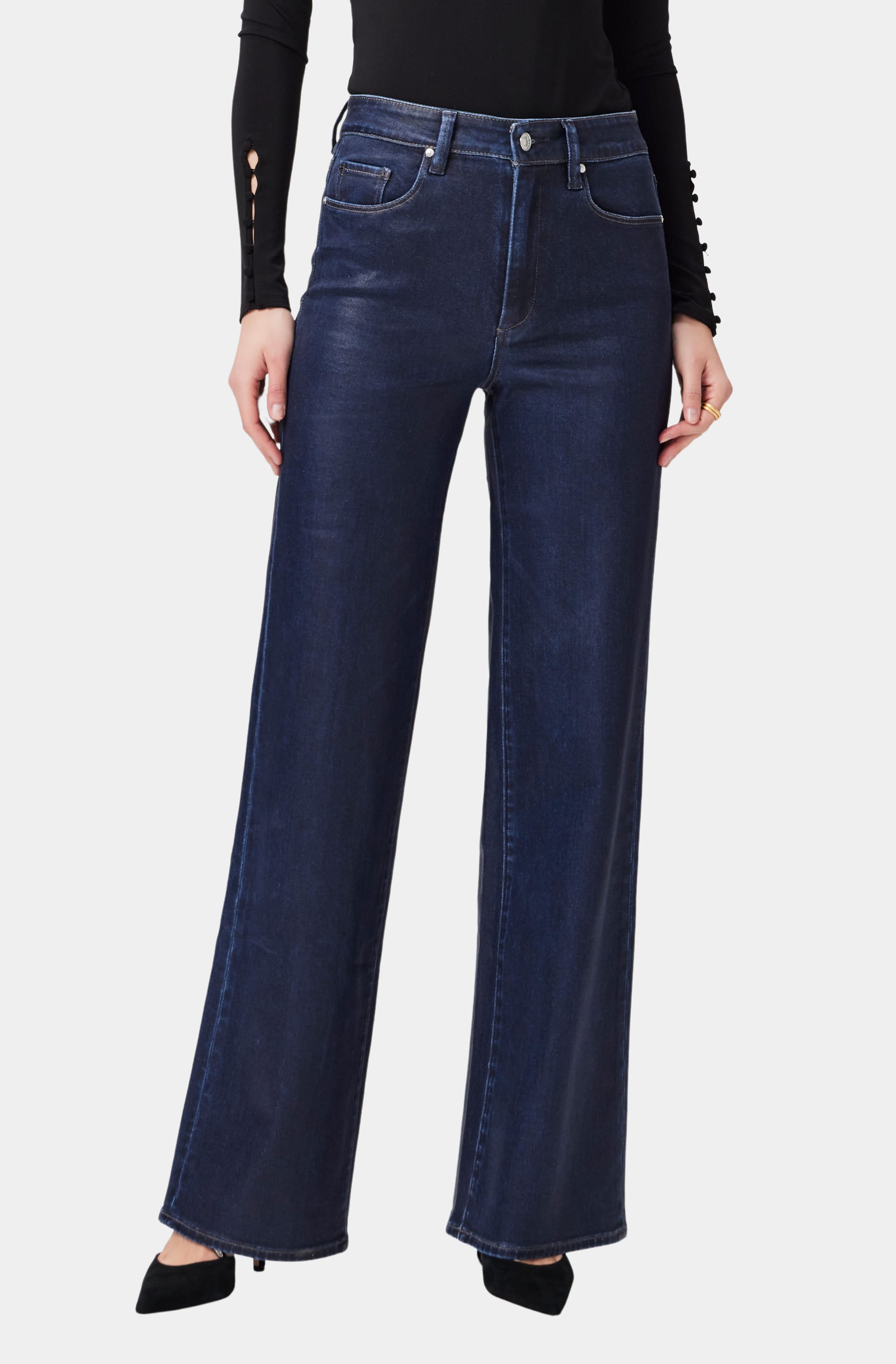 Sasha high-rise wide leg jeans, close-up front view