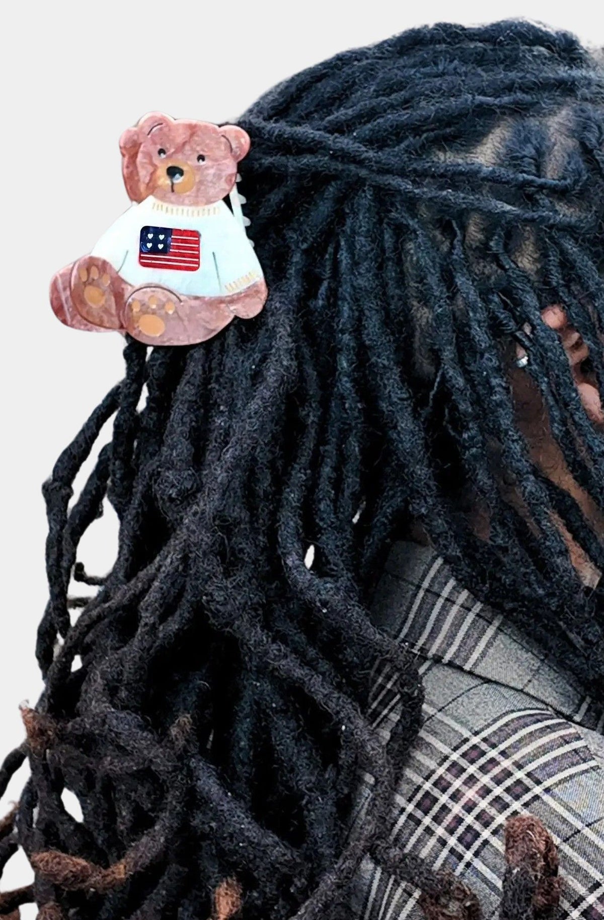 Hand-Painted Americana Teddy Bear Claw Hair Clip