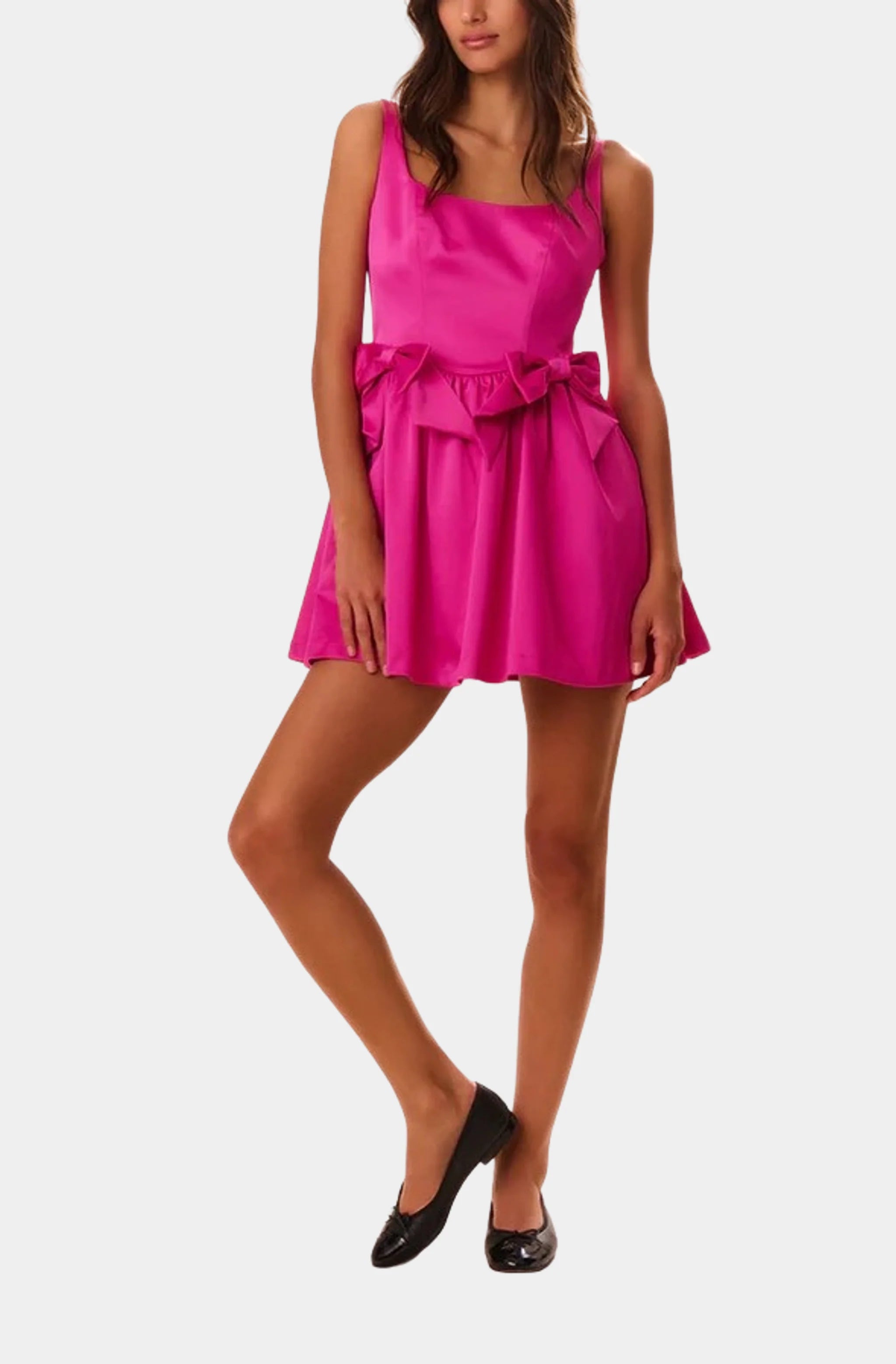 Bayer Dress in vibrant pink, fit and flare mini style.