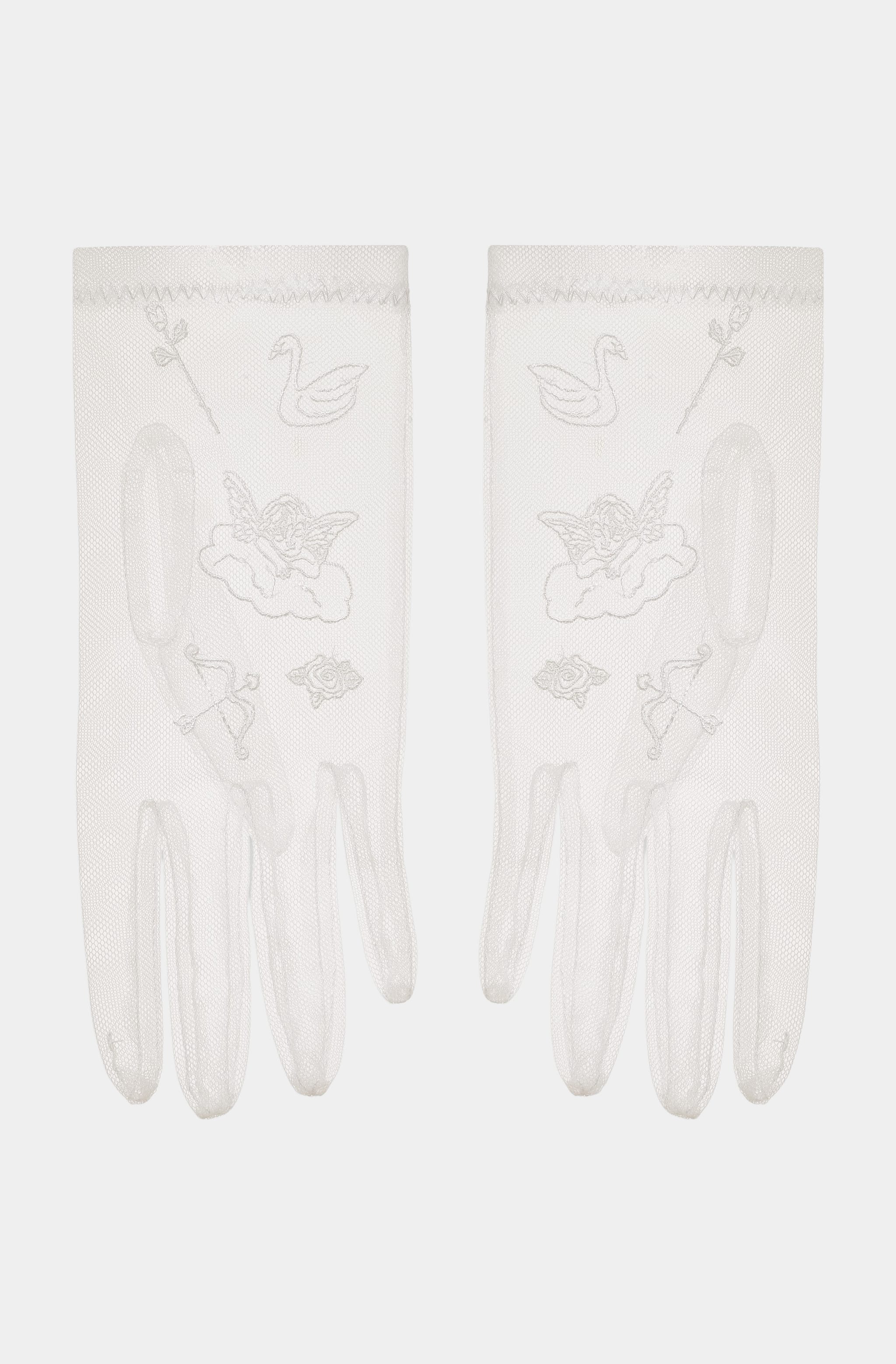 Claire Bridal Gloves with delicate swan and floral embroidery