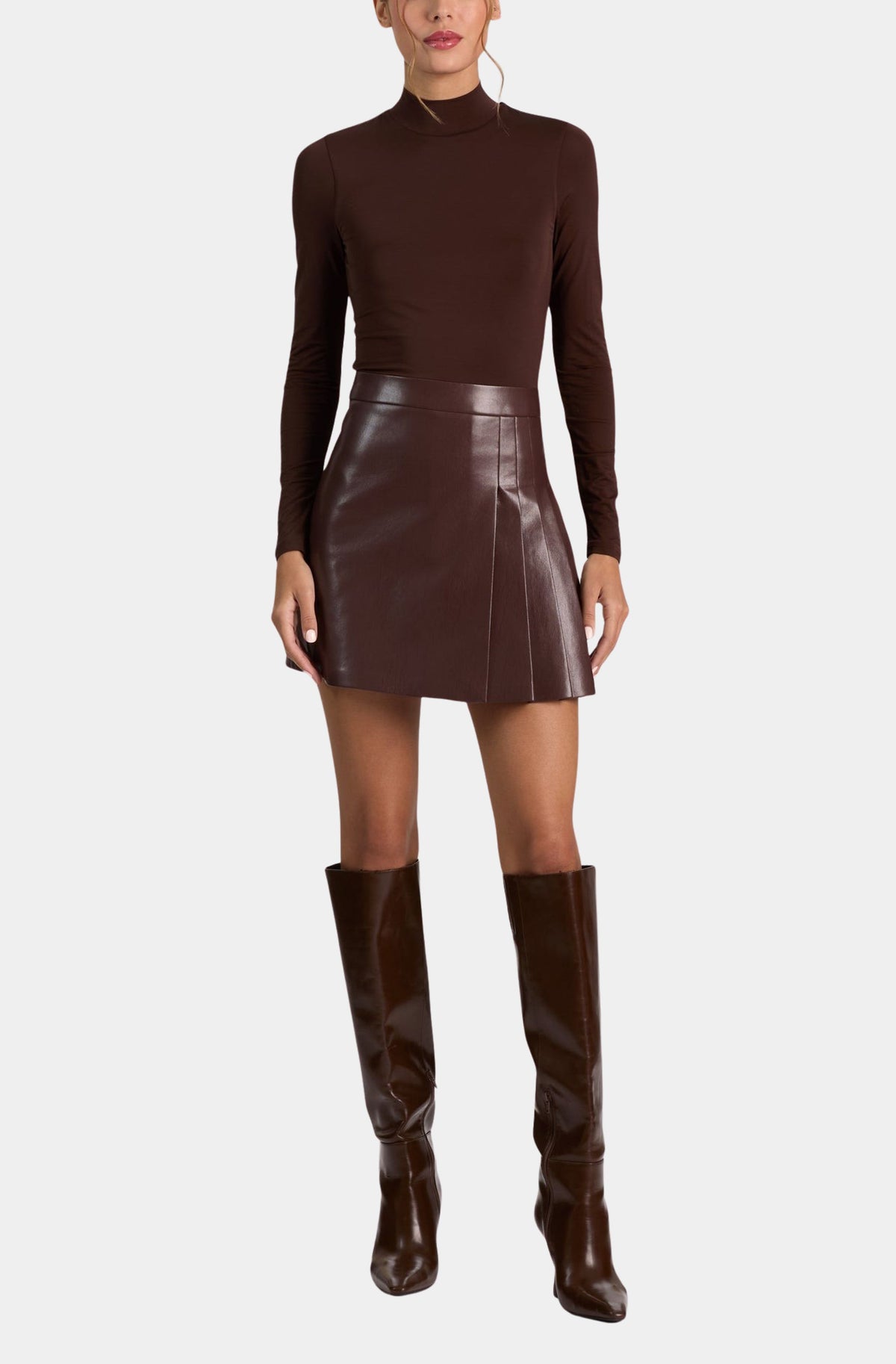 Chara Long Sleeve Vegan Leather Pleated Mini Dress
