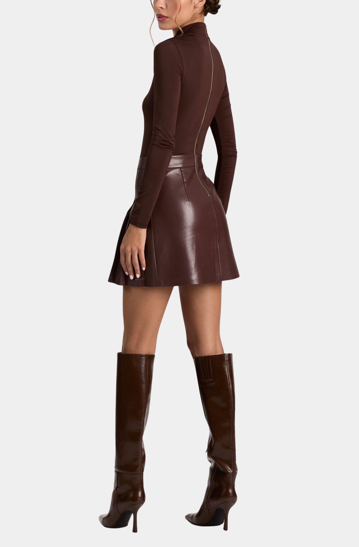 Chara Long Sleeve Vegan Leather Pleated Mini Dress