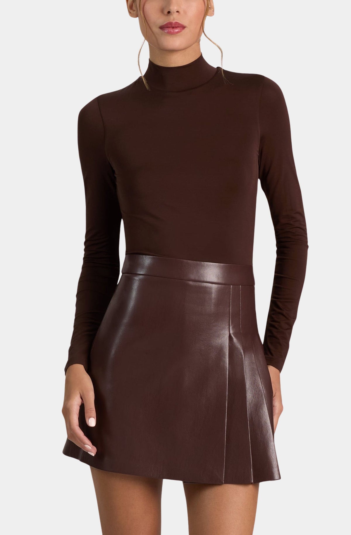 Chara Long Sleeve Vegan Leather Pleated Mini Dress