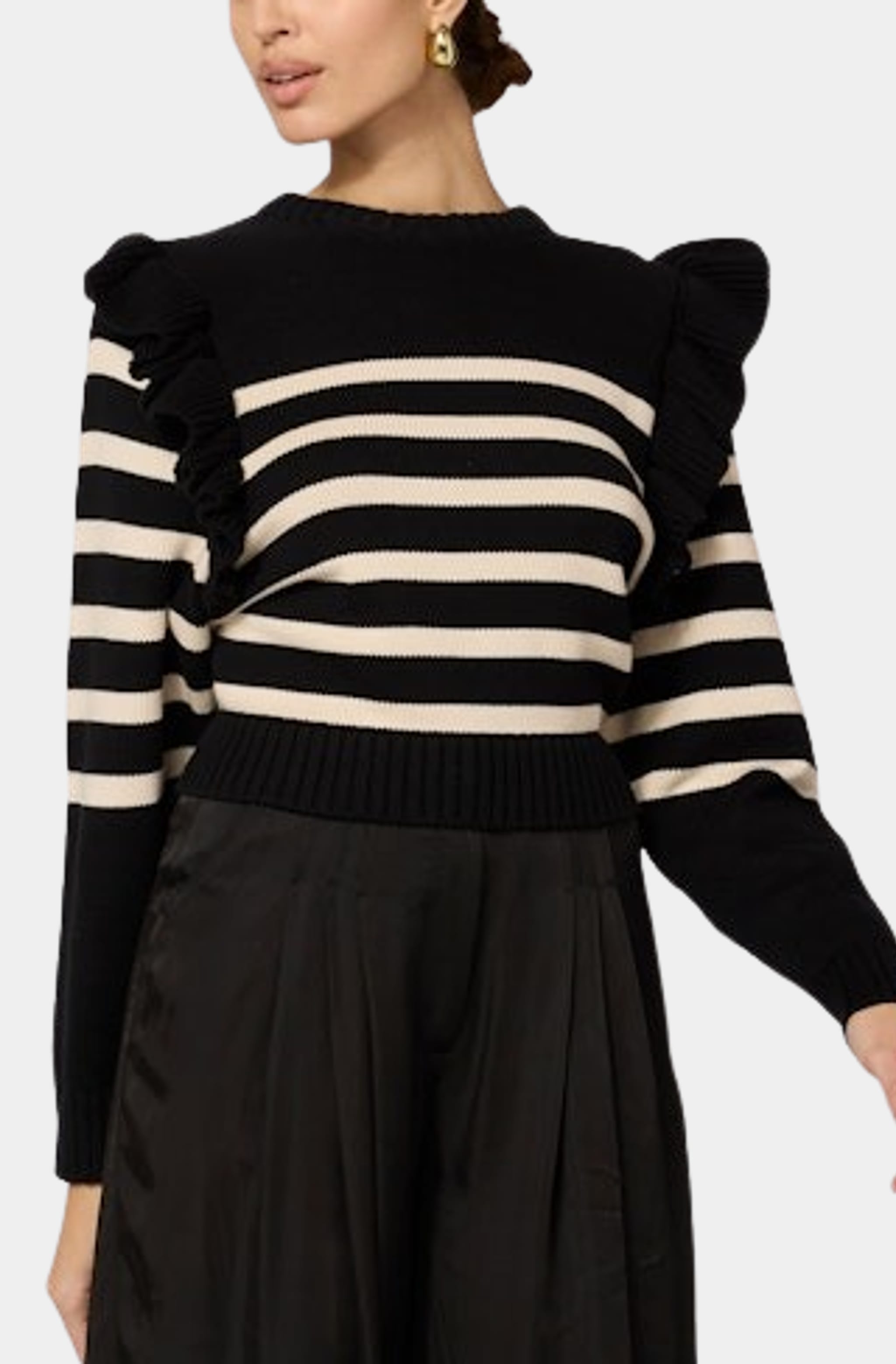 Blair Sweater with ruffle details and striped design