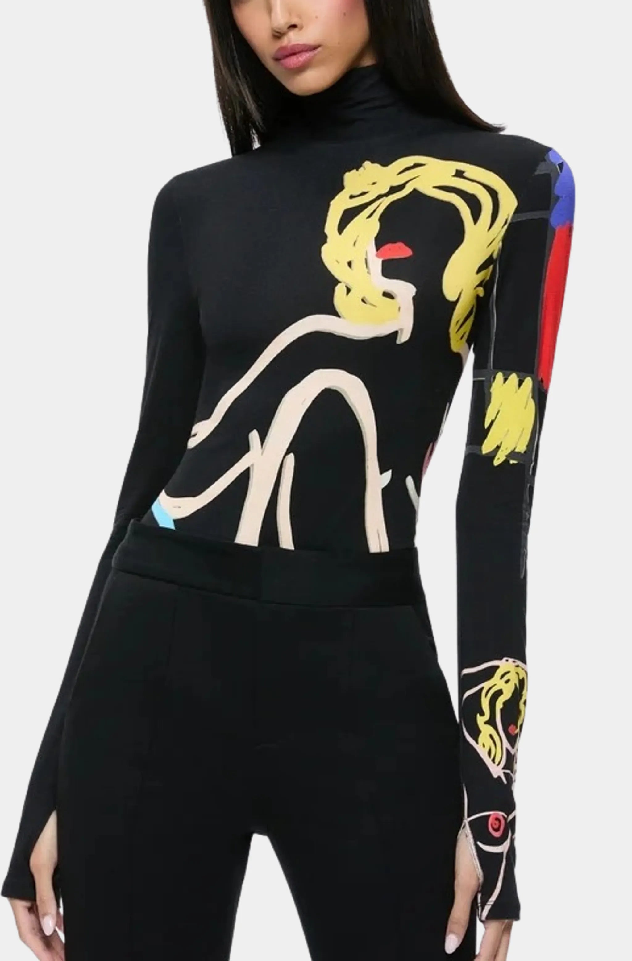 Delaina long sleeve turtleneck top with abstract design