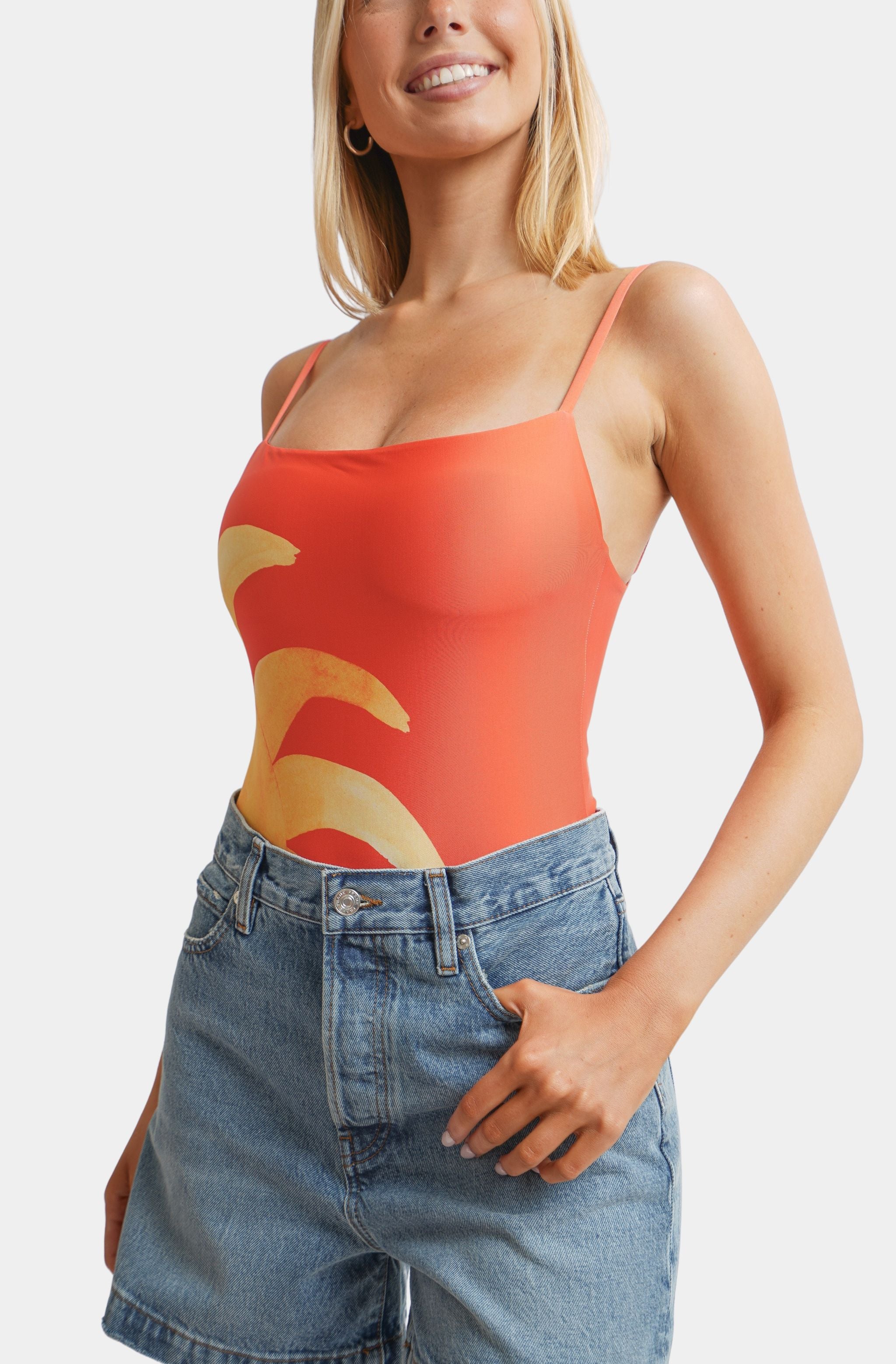 Straight Neck One Piece Swimsuit