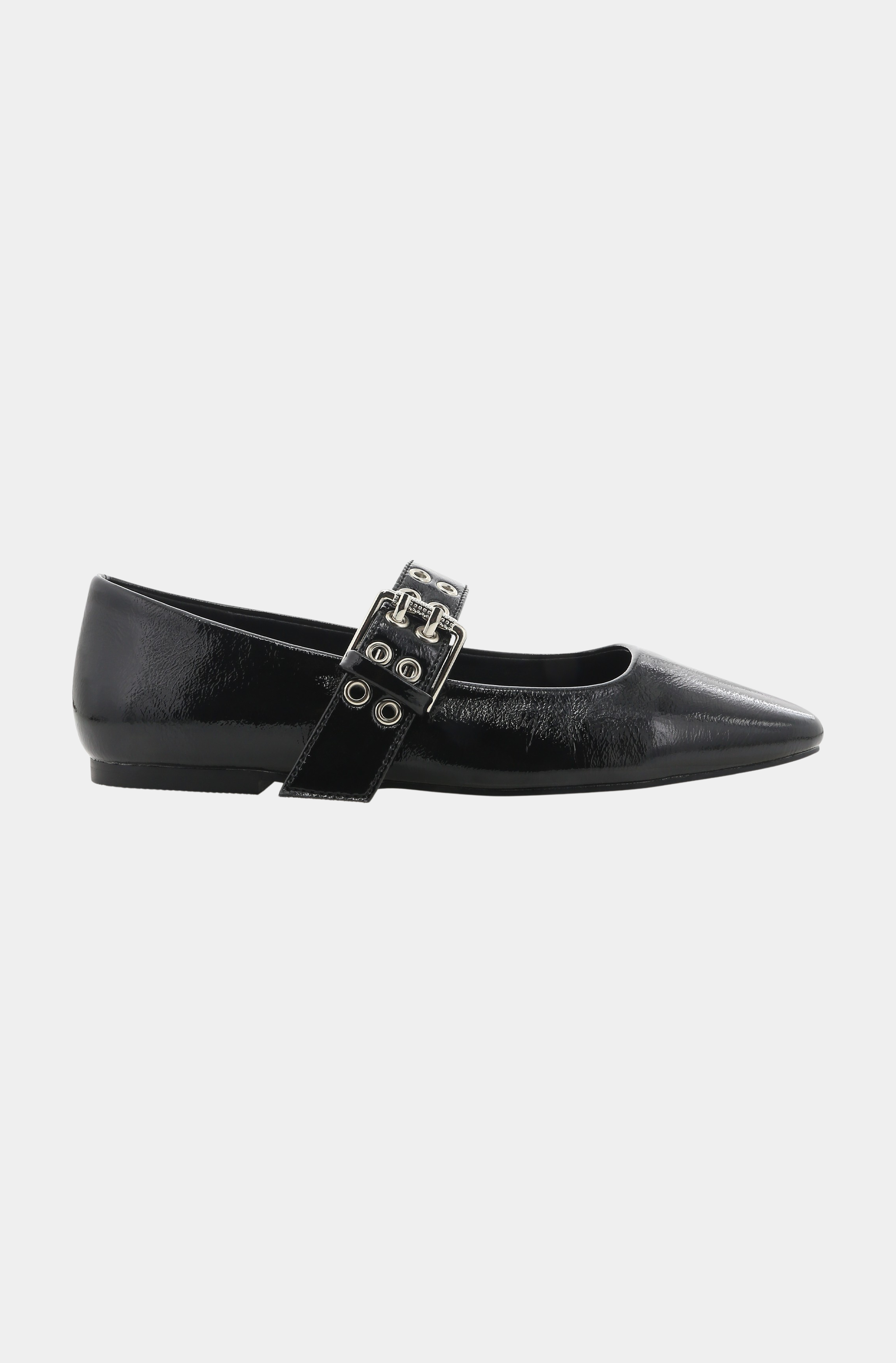 Black Faris Flat Mary Jane shoe side profile