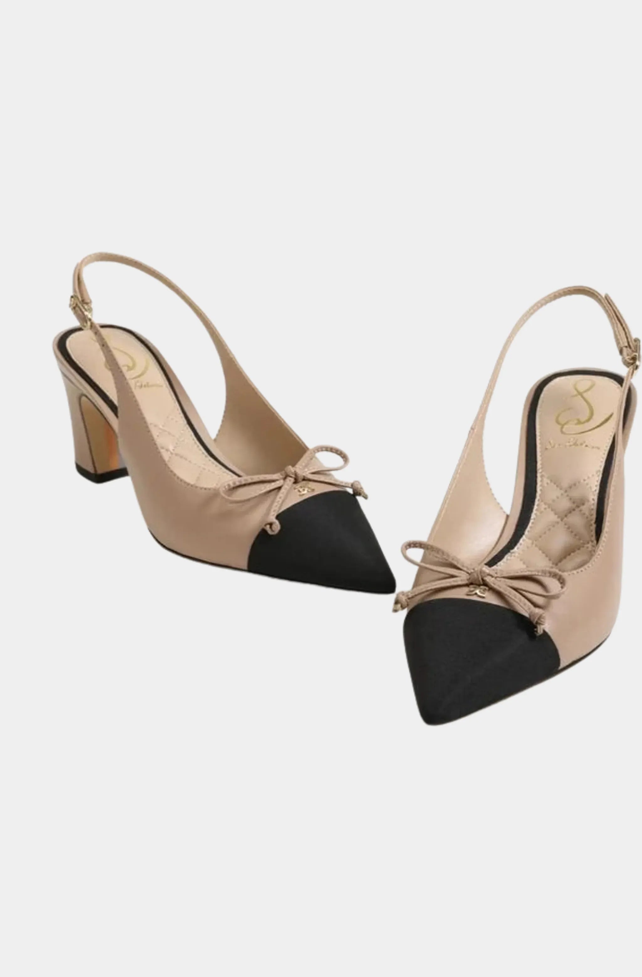 Stylish slingback block heel shoes with bow detail