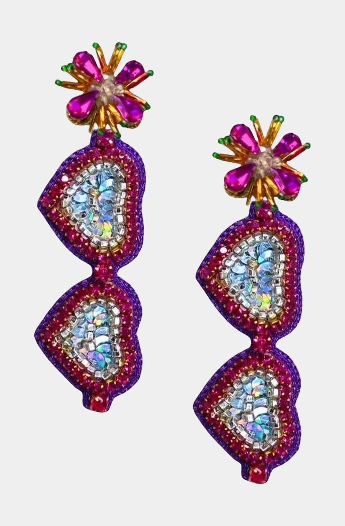 Mardi Gras Purple Sunglass Burst Earrings