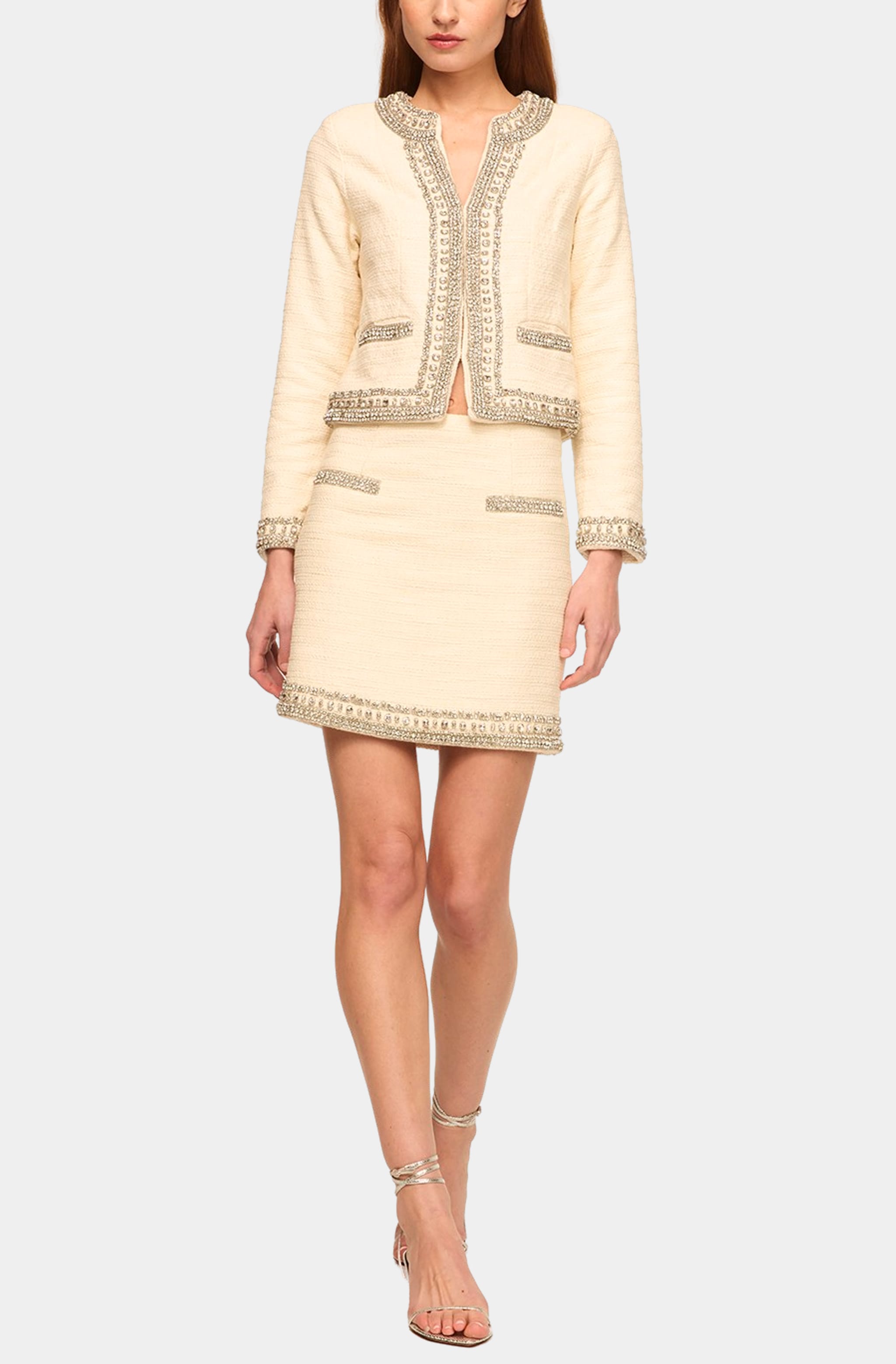 Embellished Curtis Jacket with matching skirt, front view