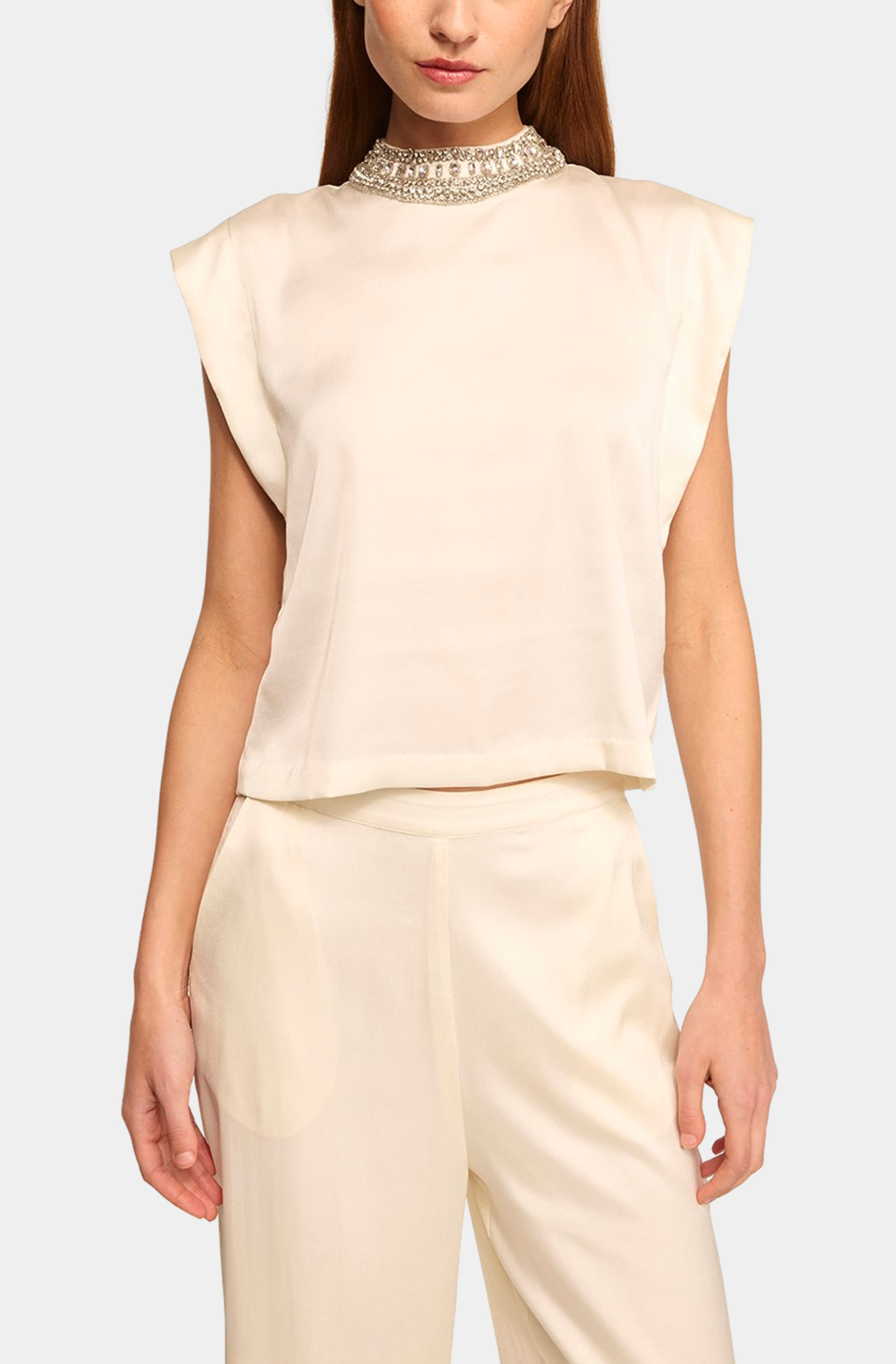 Riley Top with embellished neckline, front view