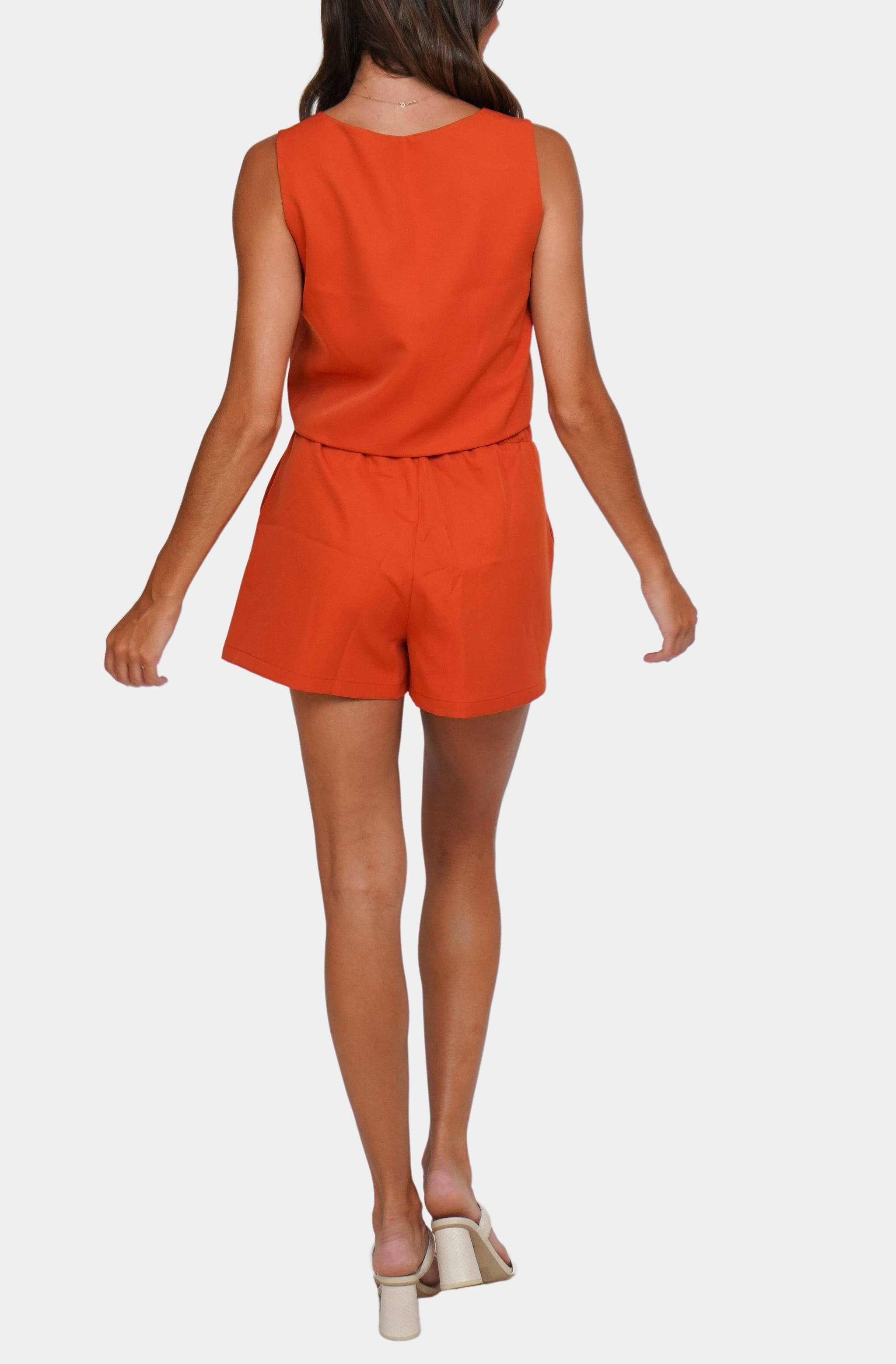 Back view of Orange Piper Top and Shorts set