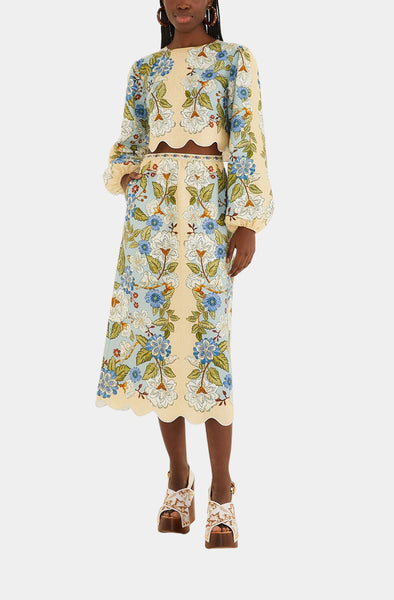 Garden Scarf Blue Midi Skirt – HEMLINE French Quarter