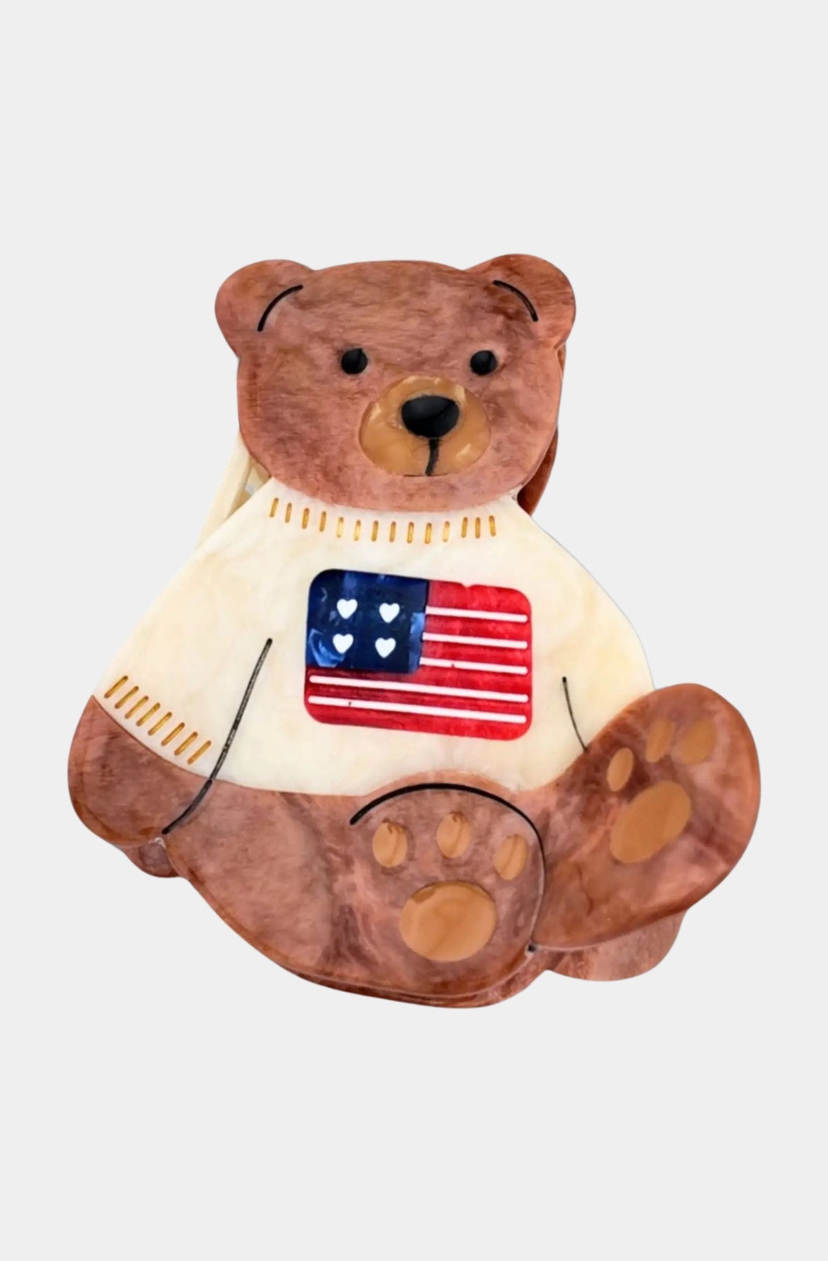 Hand-Painted Americana Teddy Bear Claw Hair Clip